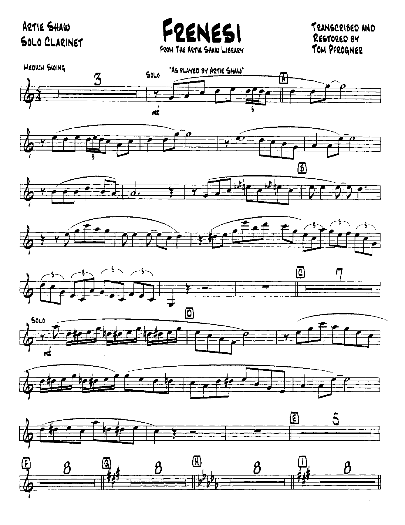 Frenesi (A.Shaw) Tom Pfrogner — Big Band sheet music arranged by Artie Shaw | Jazz Standard