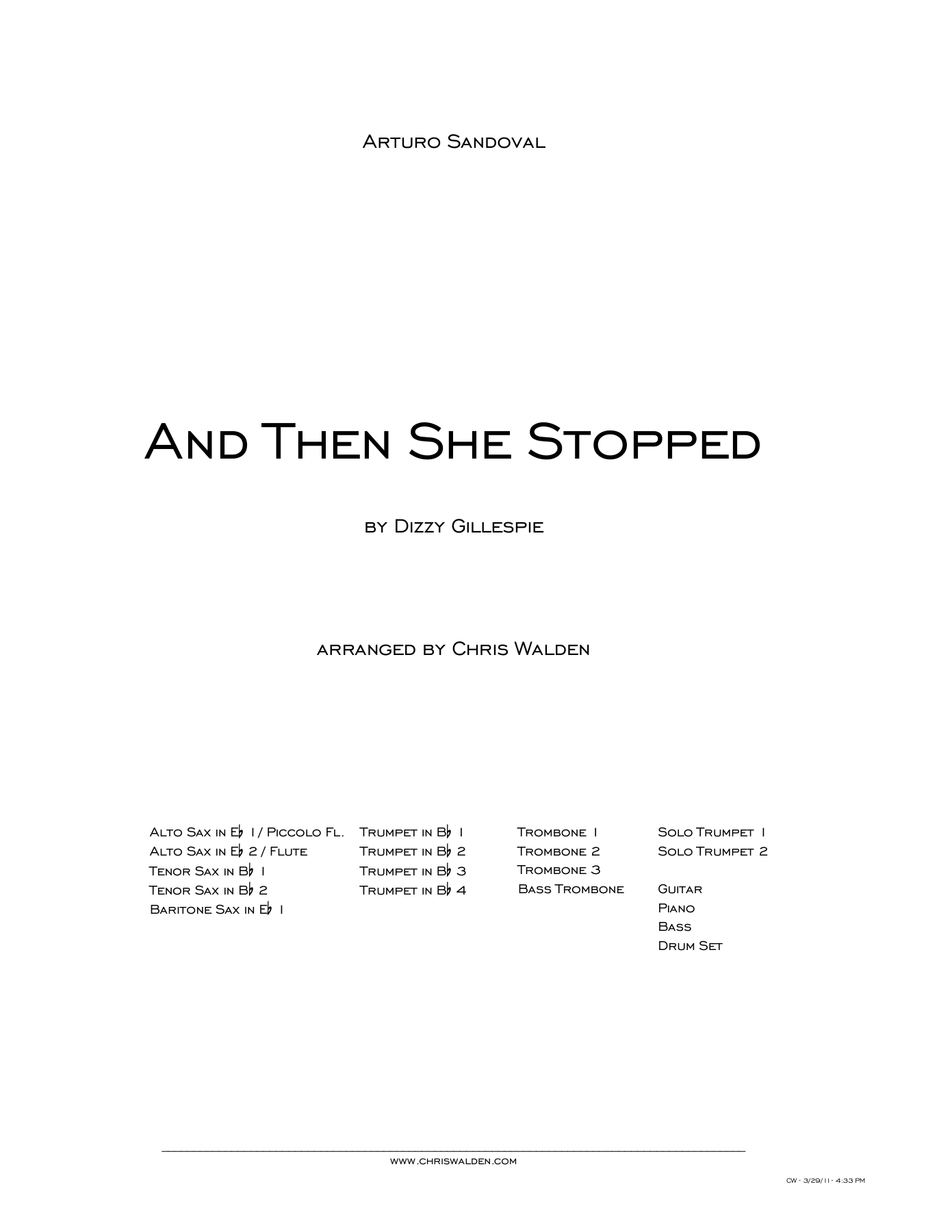 And Then She Stopped (C.Walden) D.Gillespie — sheet music cover (first page)