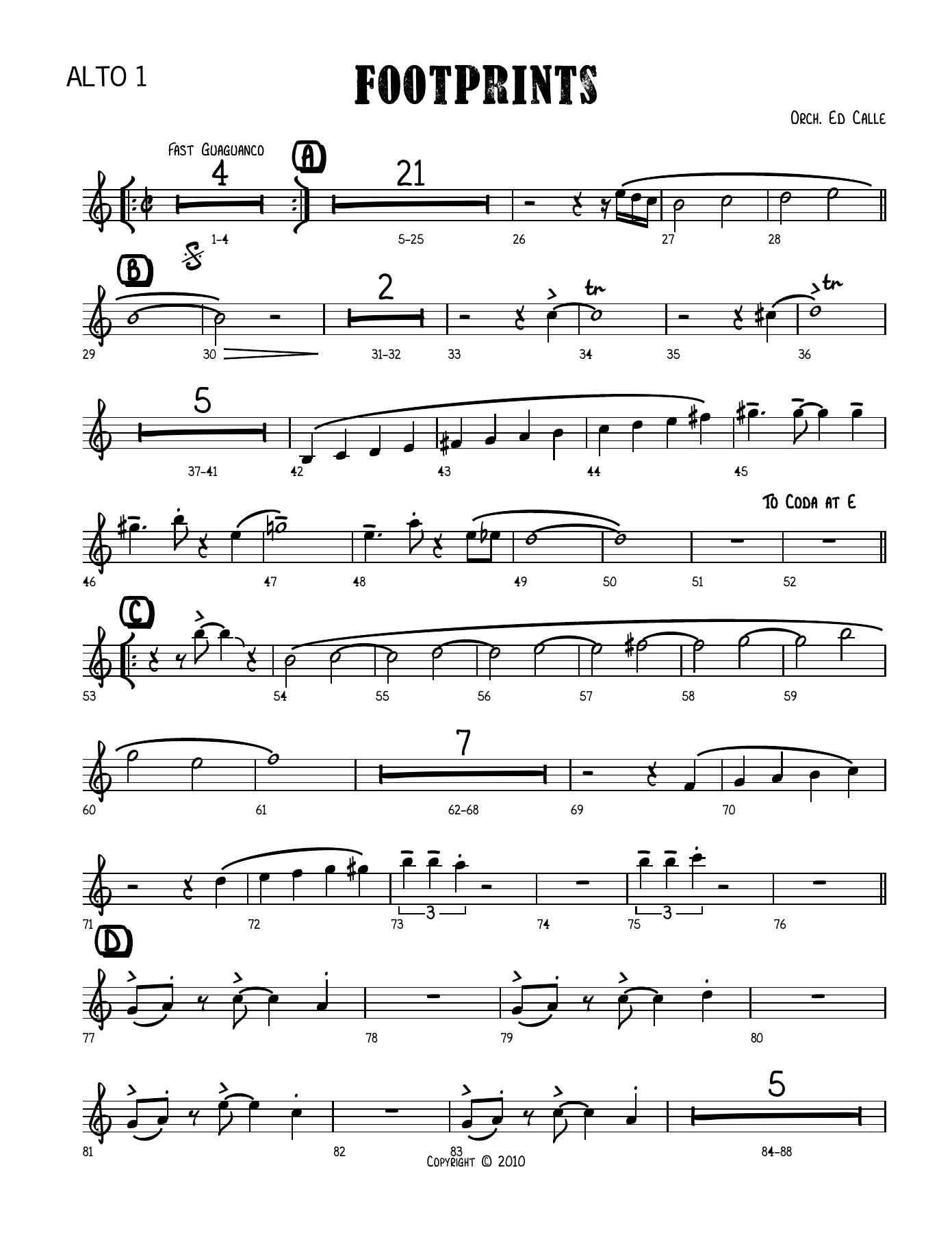Footprints (Ed Calle) D.Valentin — sheet music cover (first page)