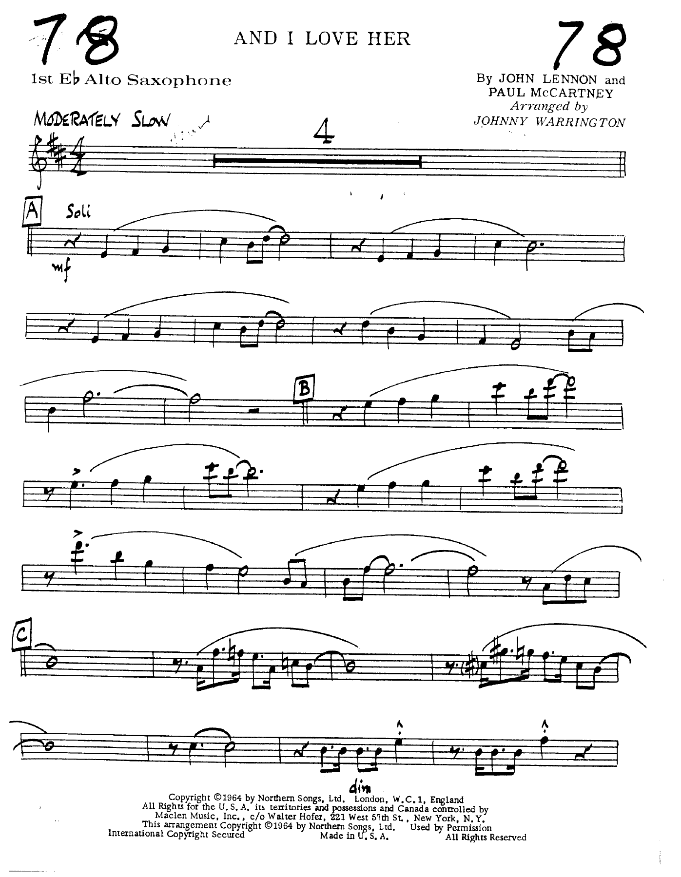 And I Love Her — Big Band sheet music arranged by J.Warrington | Jazz Standard