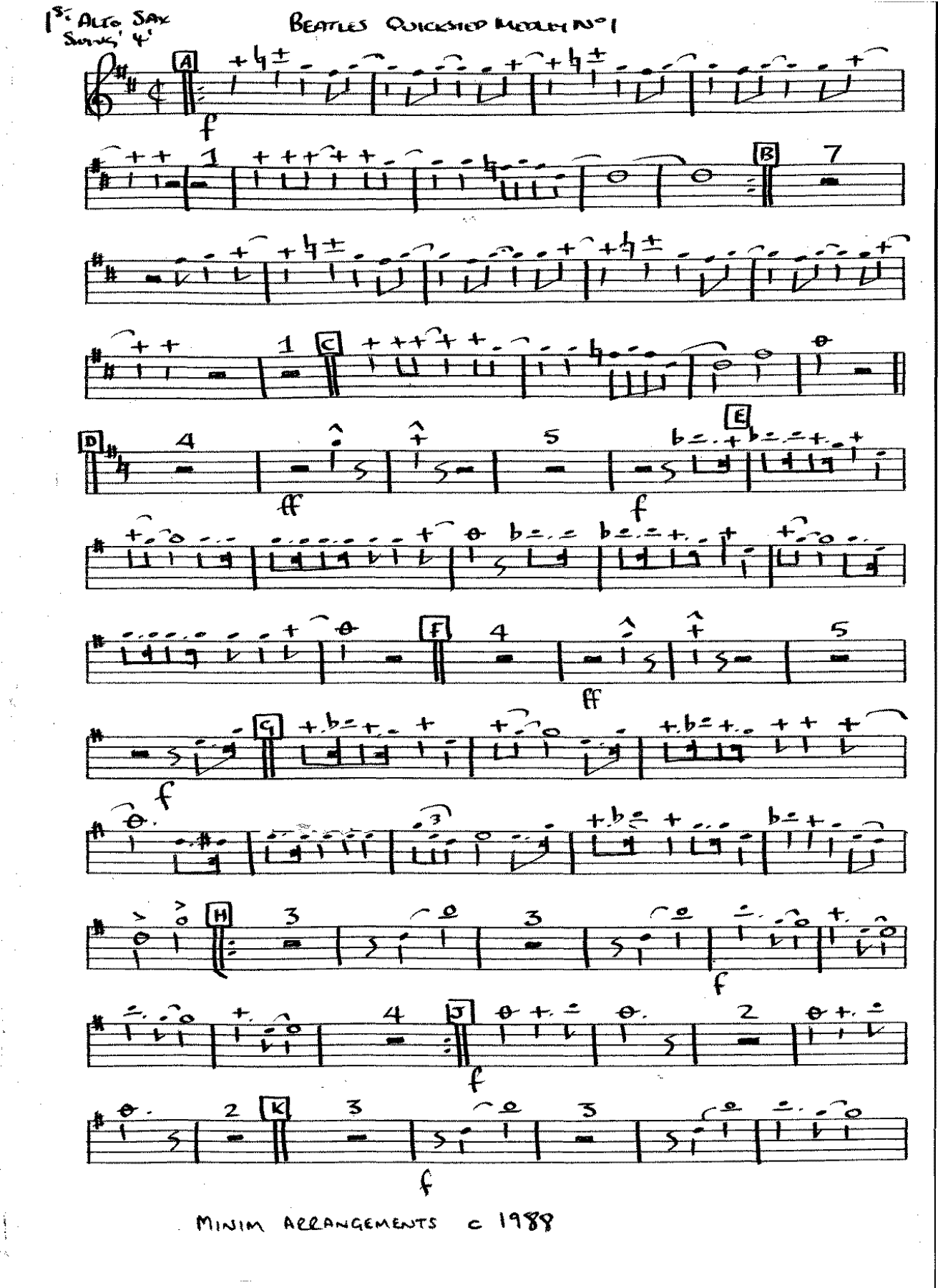 Beatles Quickstep Medley #1 — sheet music cover (first page)
