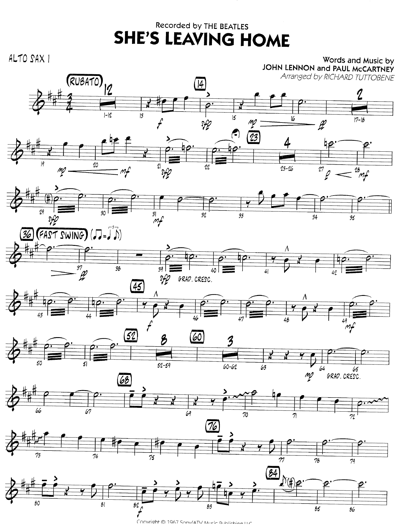 She's Leaving Home (R.Tittobene) Beatles — Big Band sheet music arranged by Beatles | Jazz Standard