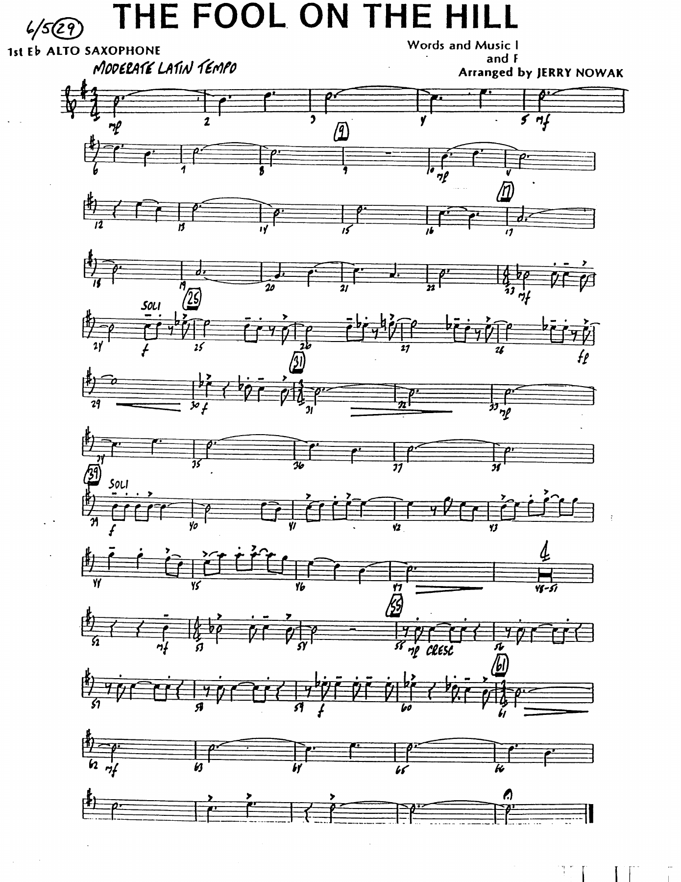 The Fool On The Hill — Big Band sheet music arranged by J.Nowak | Jazz Standard