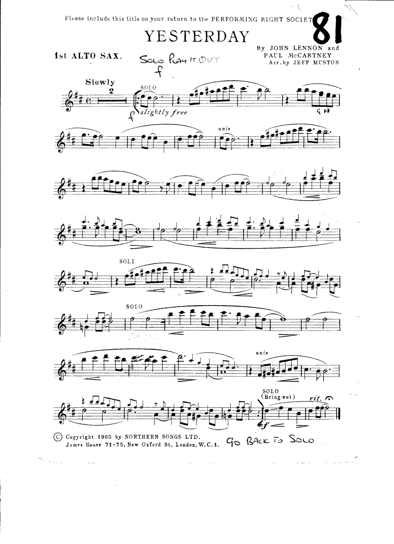 Yesterday (J.Muston) Beatles — Big Band sheet music arranged by Beatles | Jazz Standard
