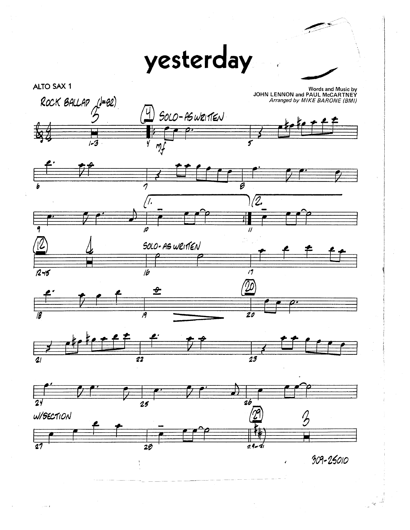 Yesterday — sheet music cover (first page)