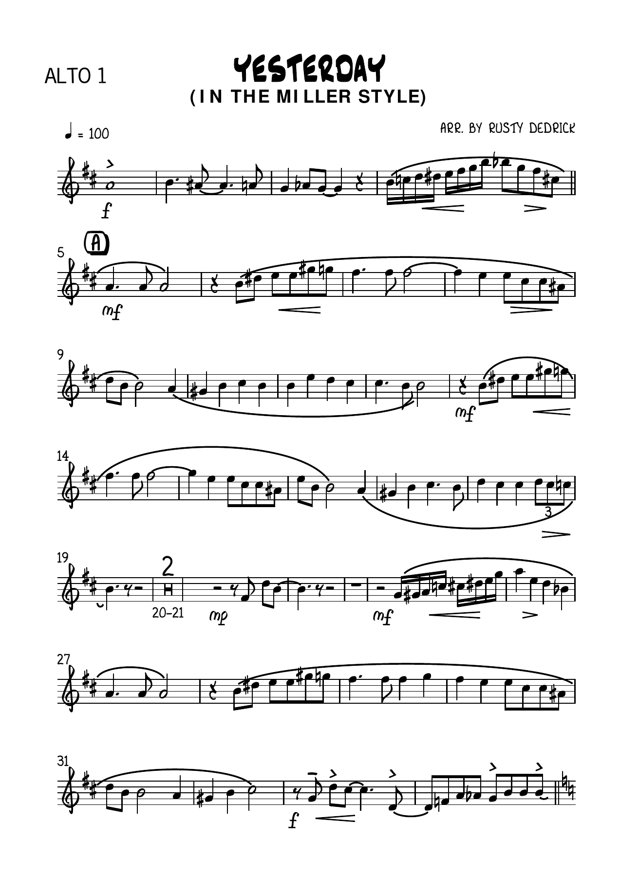 Yesterday (R.Dedrick) G.Mille Style — sheet music cover (first page)