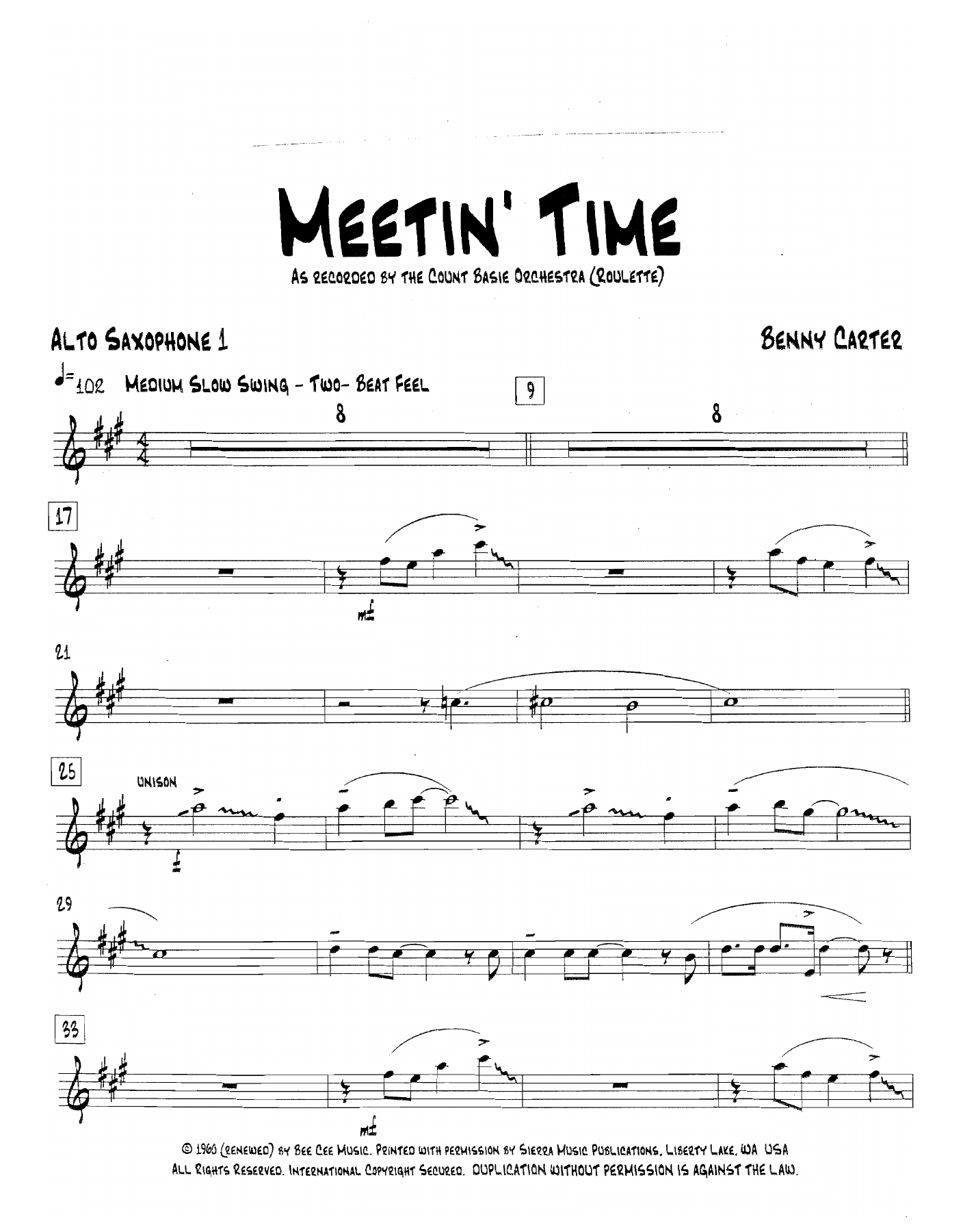 Meetin Time (B.Carter) KC Suite — Big Band sheet music arranged by Benny Carter | Jazz Standard