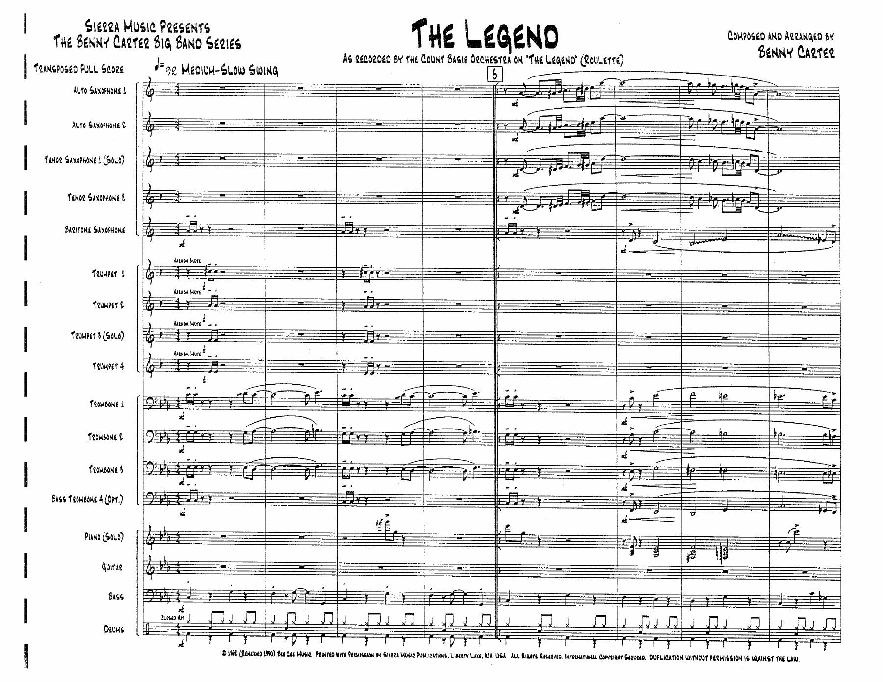 The Legend — Big Band sheet music arranged by B.Carter | Jazz Standard