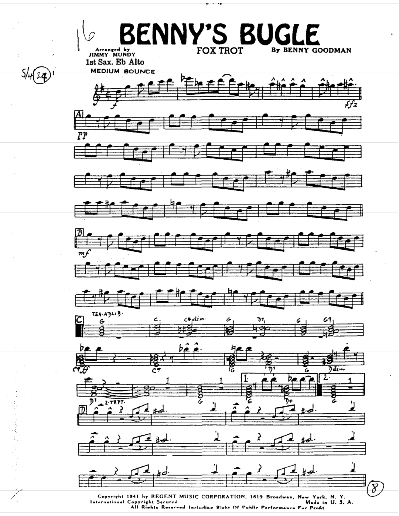 Benny's Bugle (J.Mundy) B.Goodman — Big Band sheet music by Benny Goodman | Jazz Standard