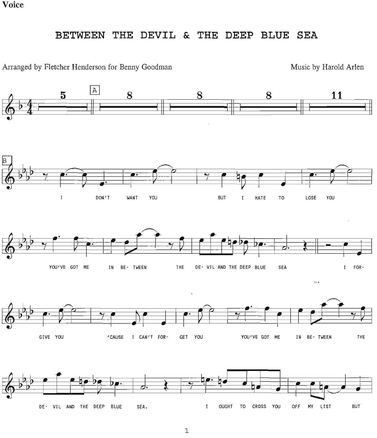 Between The Devil & Deep Blue Sea (F.Henderson) B.Goodman.voc MP3 — Big Band sheet music arranged by Benny Goodman | Jazz Standard