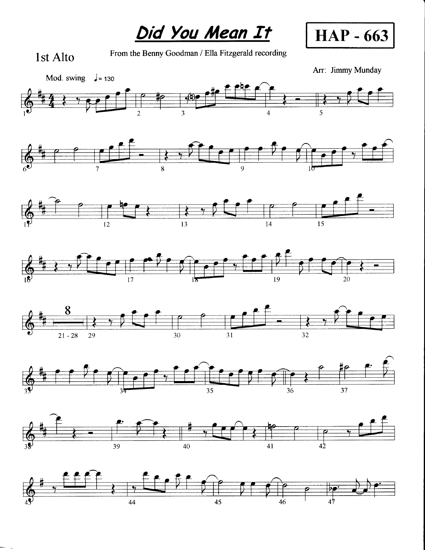 Did You Mean It (J.Munday) B.Goodman & Ella Fitzgerald MP3 — 大乐队 sheet music by Benny Goodman | Jazz Standard