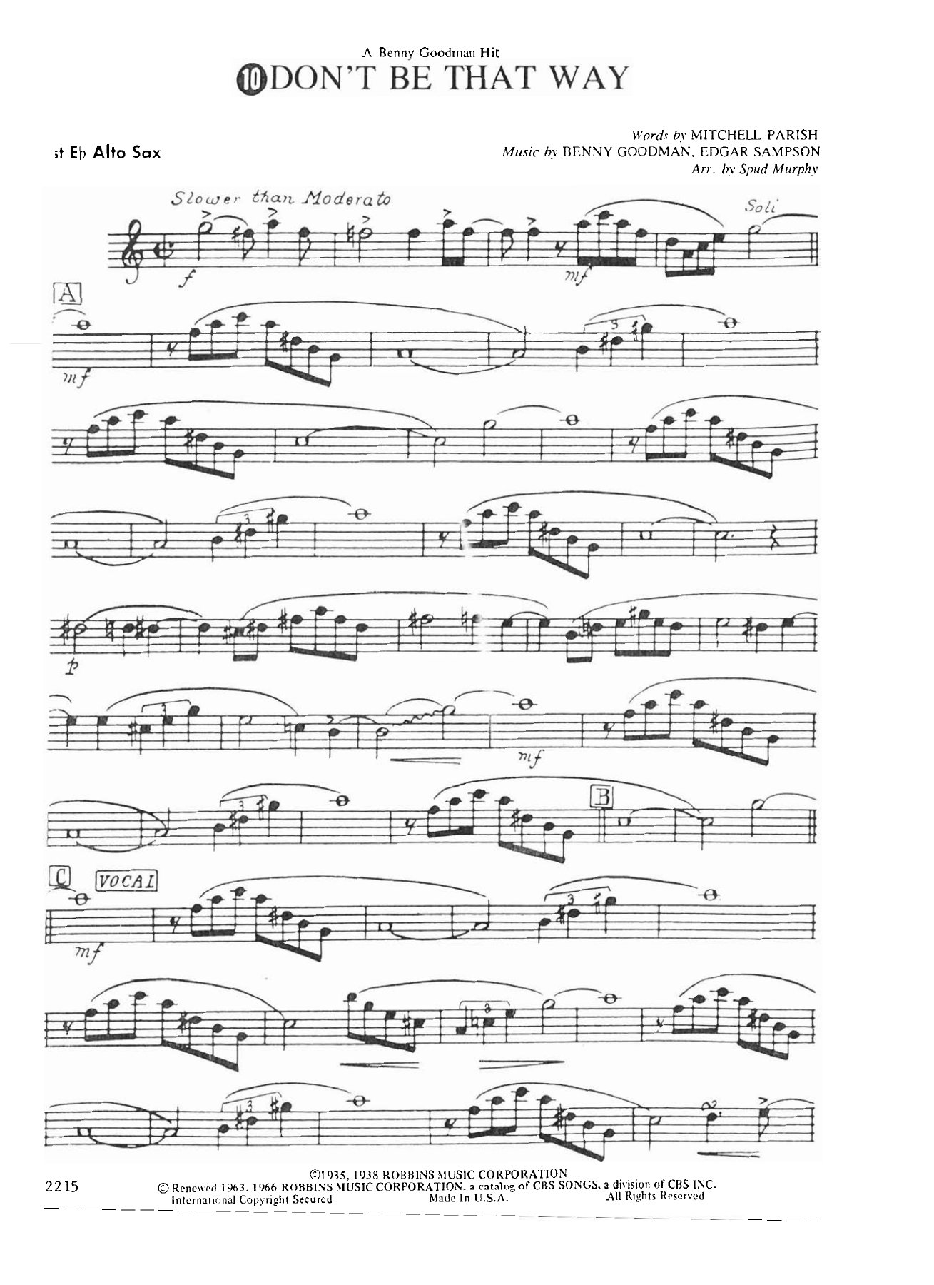 Don't Be That Way 4 Arr — sheet music preview