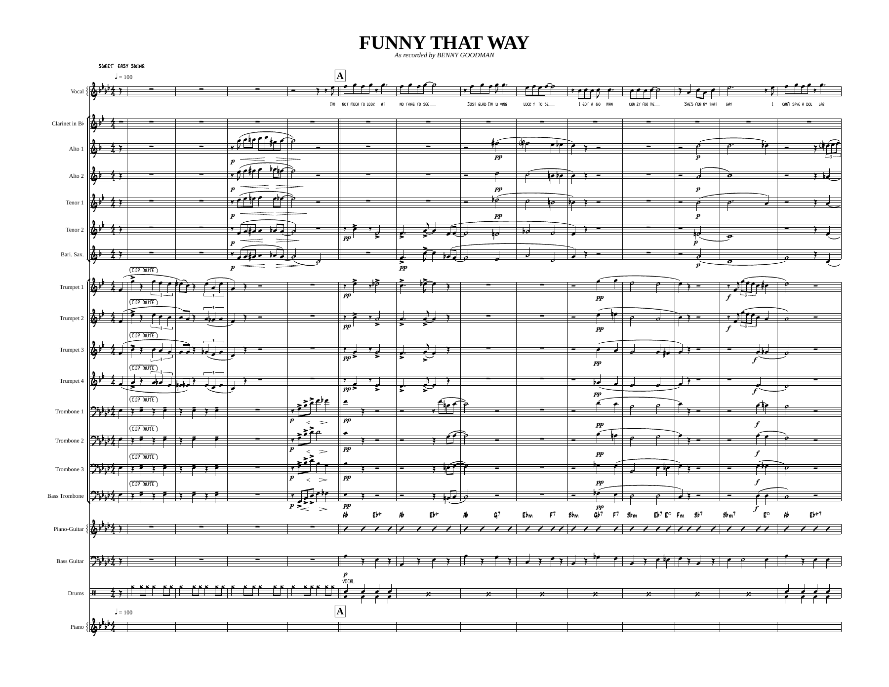Funny That Way (B.Goodman) Fem Vocal — Big Band sheet music arranged by Benny Goodman | Jazz Standard