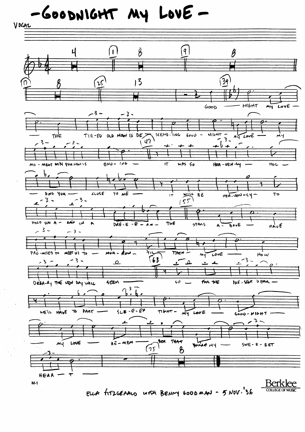 Goodnight My Love 2 Arr — Big Band sheet music arranged by Benny Goodman | Jazz Standard
