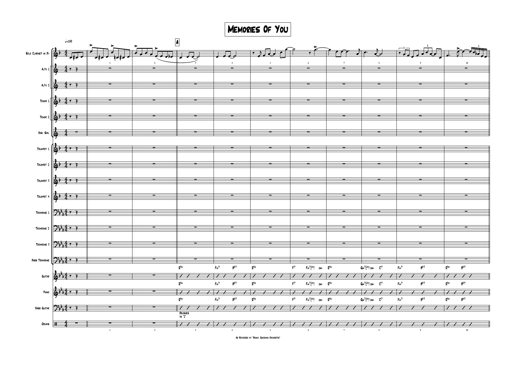 Memories Of You )B.Goodman) — sheet music preview