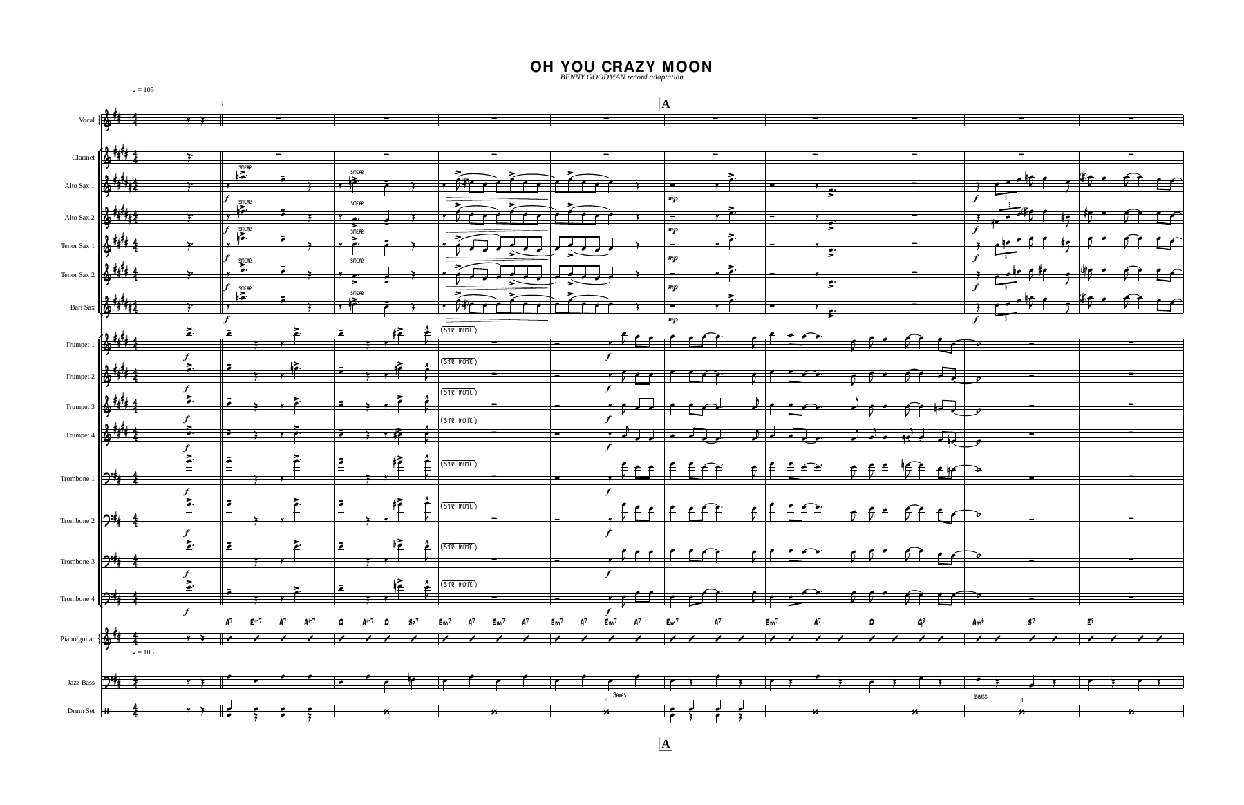 Oh You Crazy Moon — Big Band sheet music arranged by BGoodman | Jazz Standard