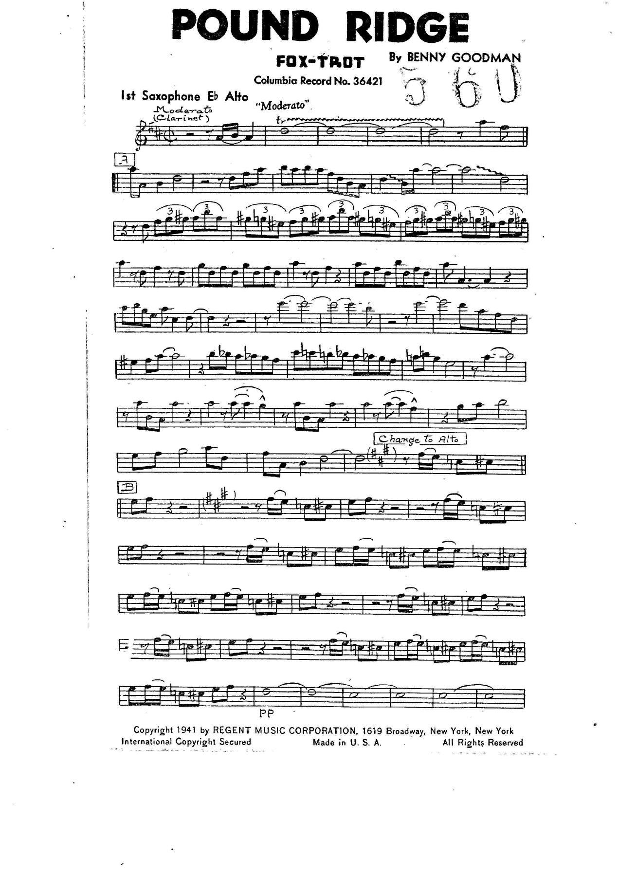 Pound Ridge — sheet music cover (first page)