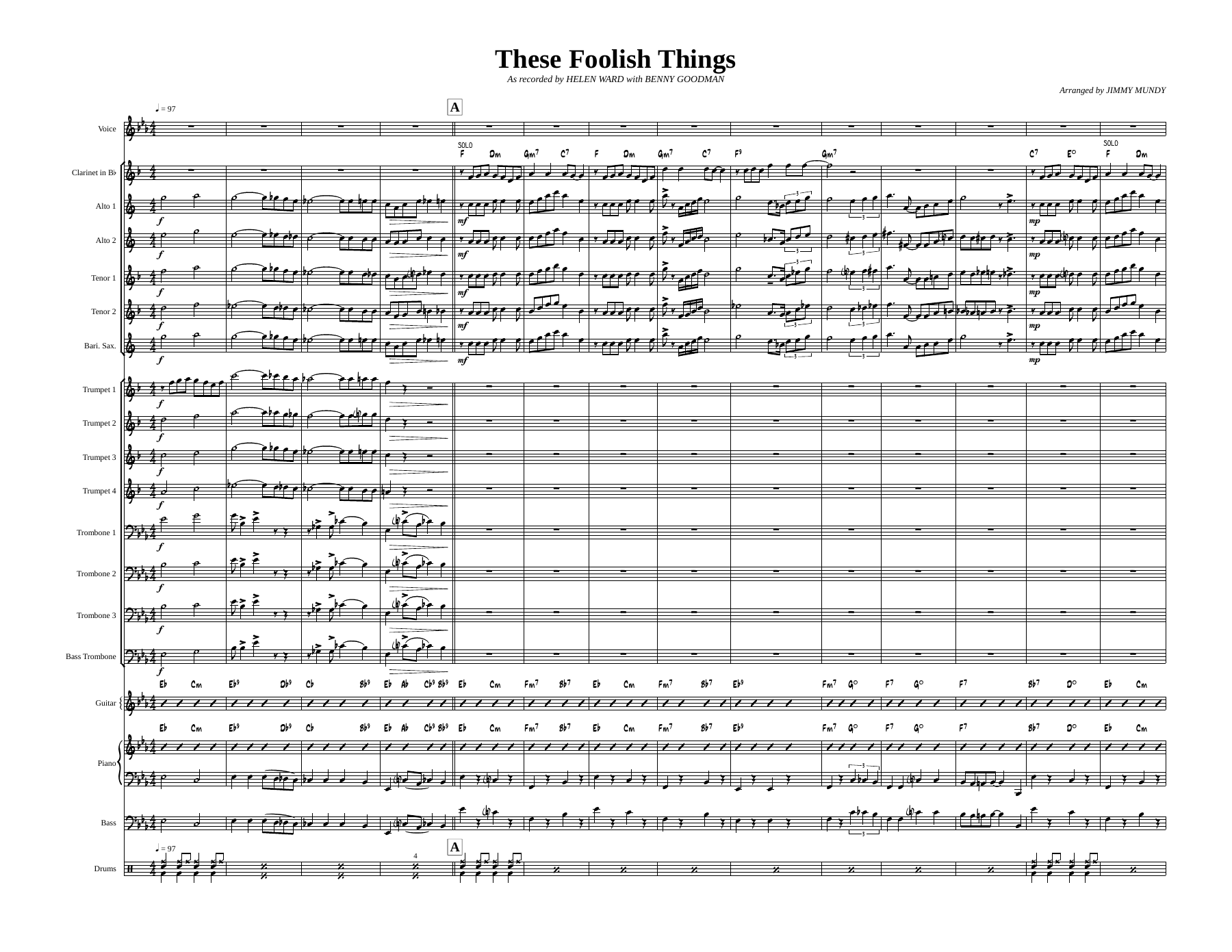 These Foolish Things (B.Goodman — Big Band sheet music arranged by HWArd - J.Mundy) as rec by HW with BG | Jazz Standard