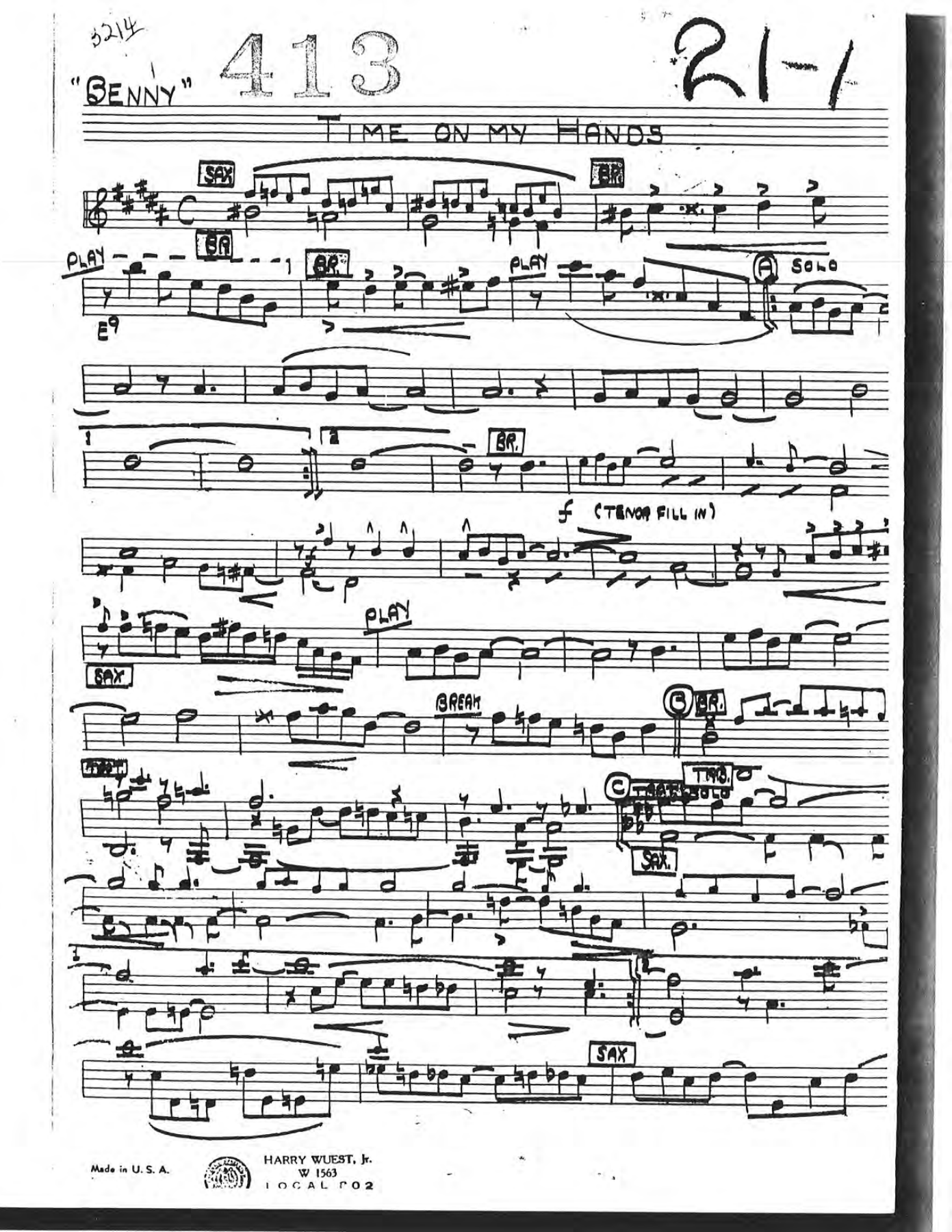 Time On My Hands — Big Band sheet music arranged by B.Goodman | Jazz Standard