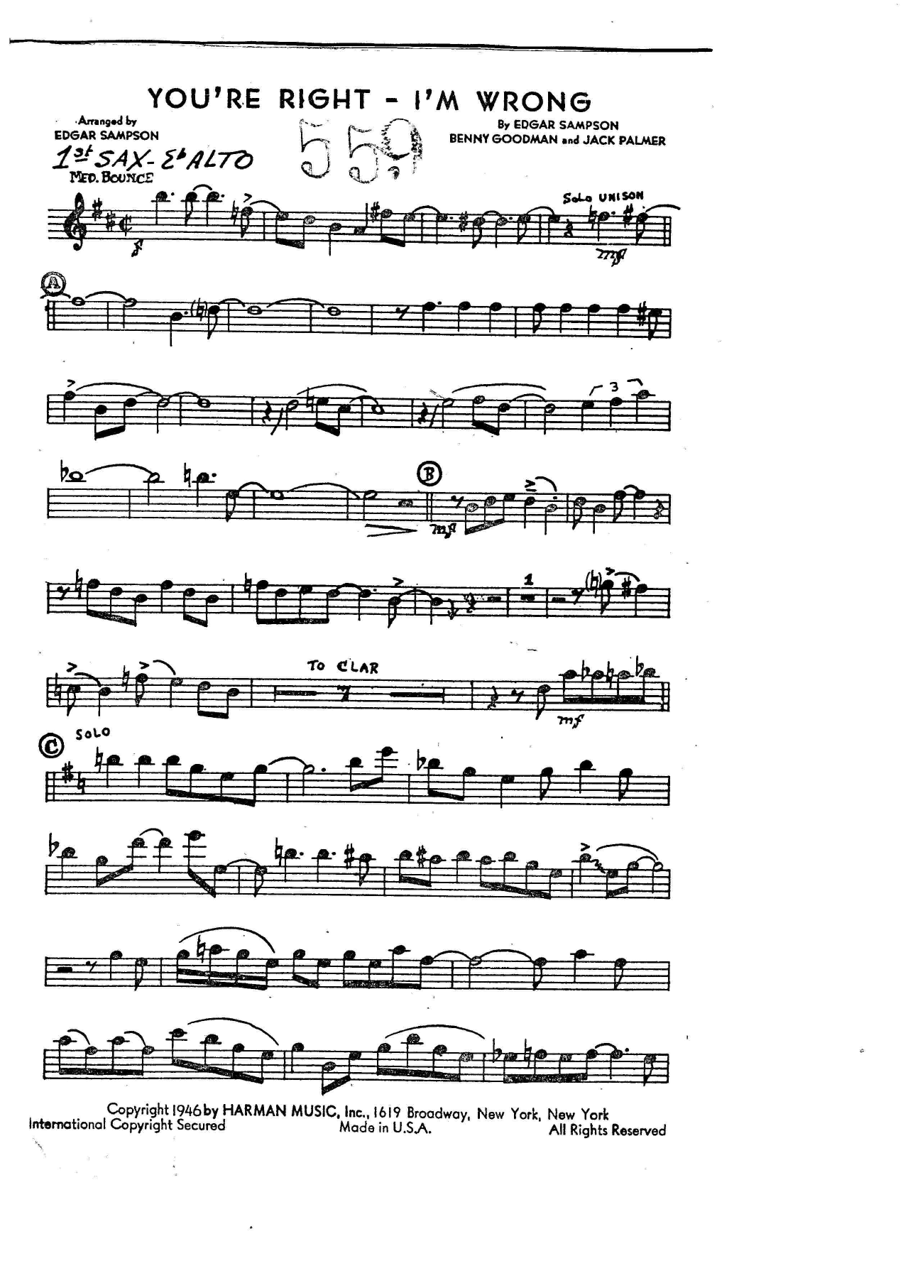 You'Re Right - I'M Wrong — Big Band sheet music arranged by B.Goodman | Jazz Standard