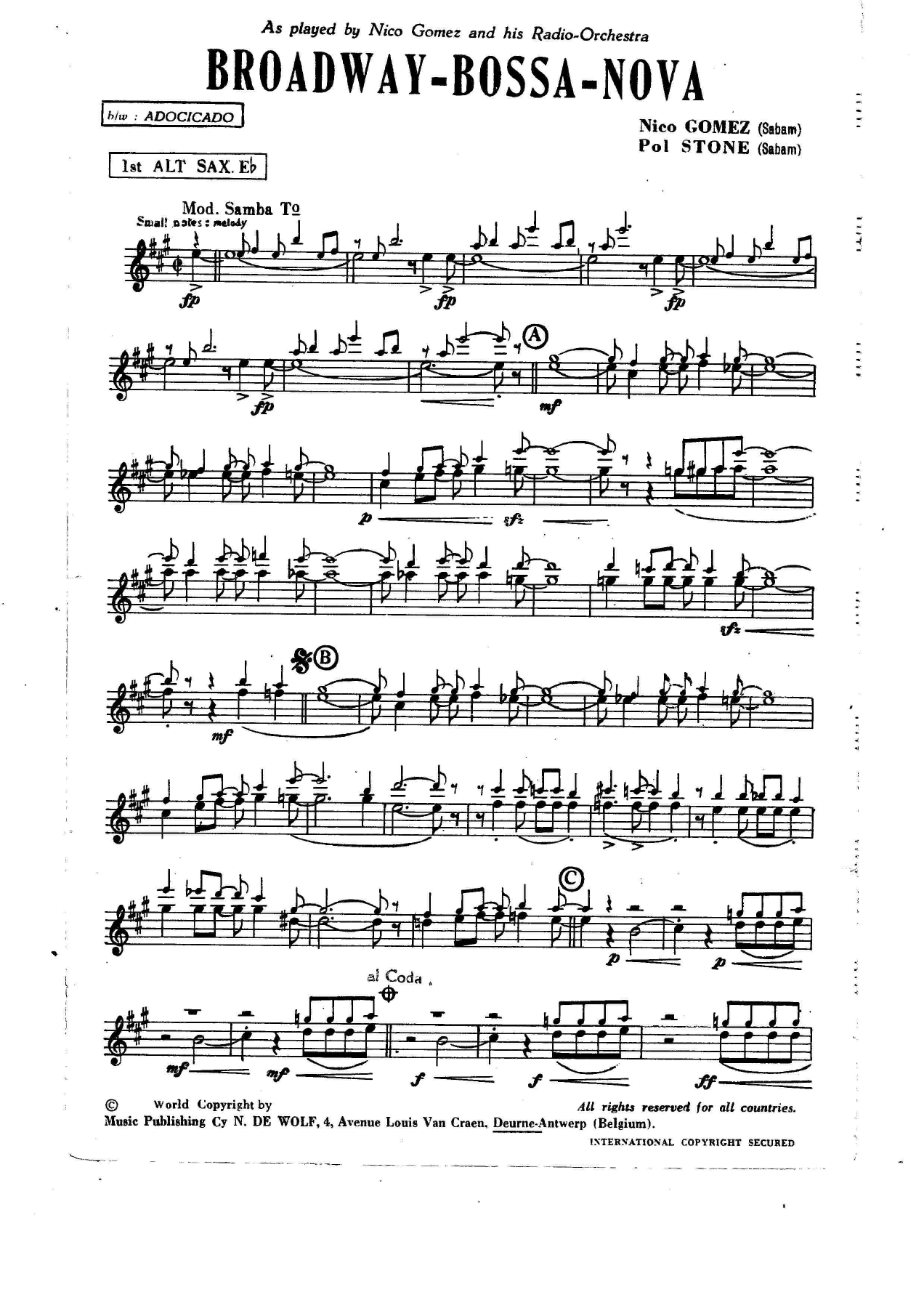 Broadway-Bossa-Nova — Big Band sheet music arranged by P.Stone | Jazz Standard