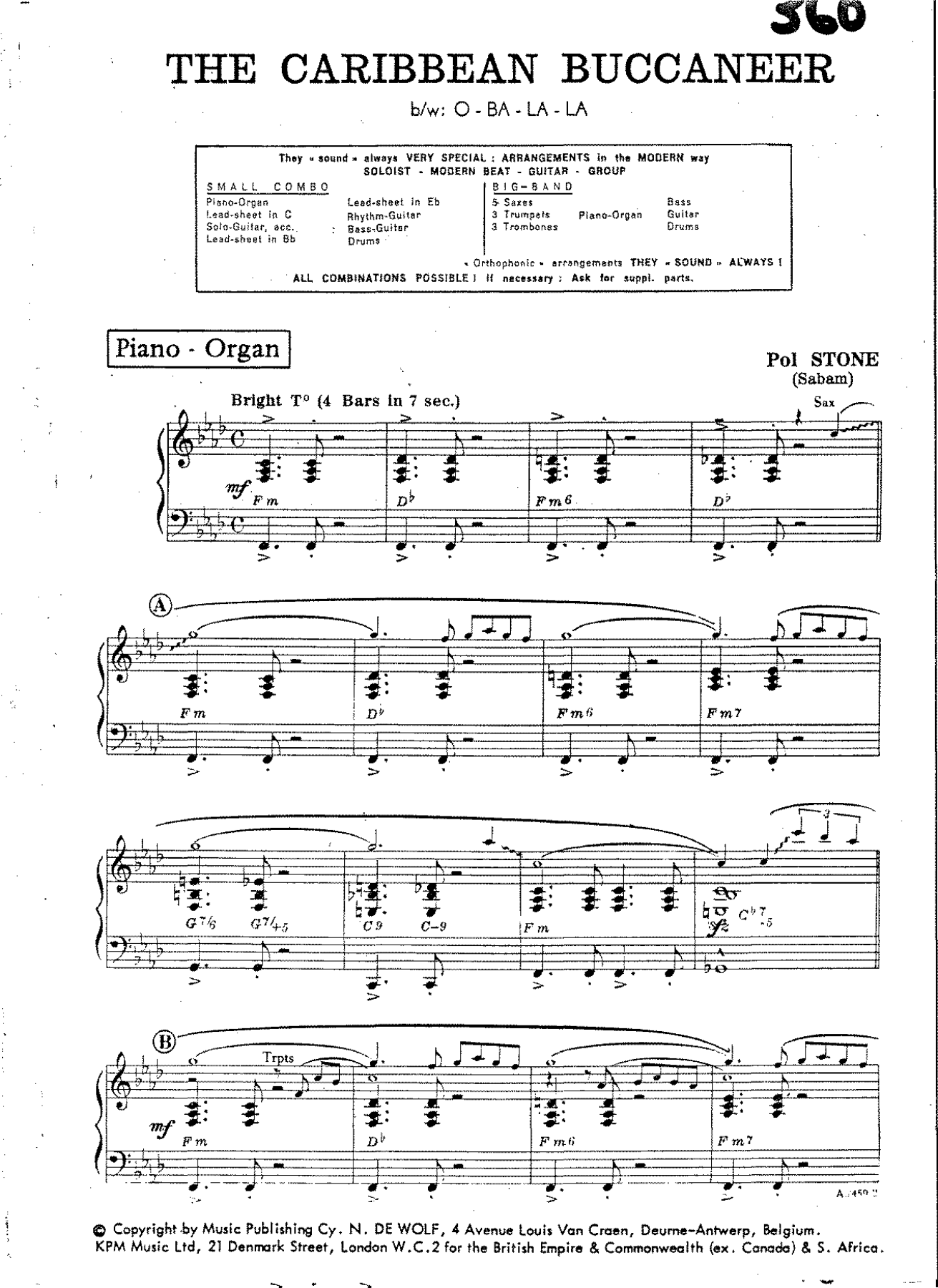 Caribbean Bucaneer — sheet music cover (first page)