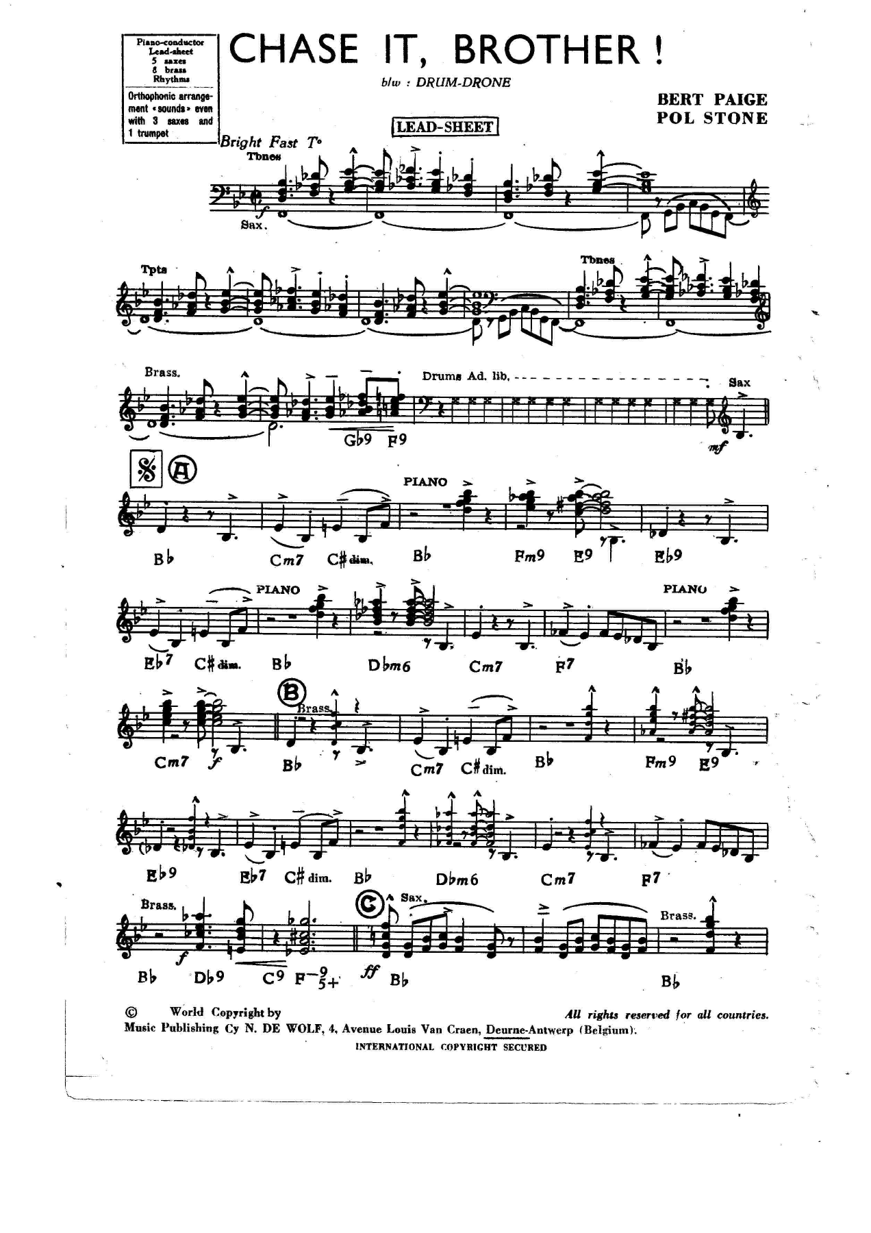 Chase It, Brother! — sheet music cover (first page)