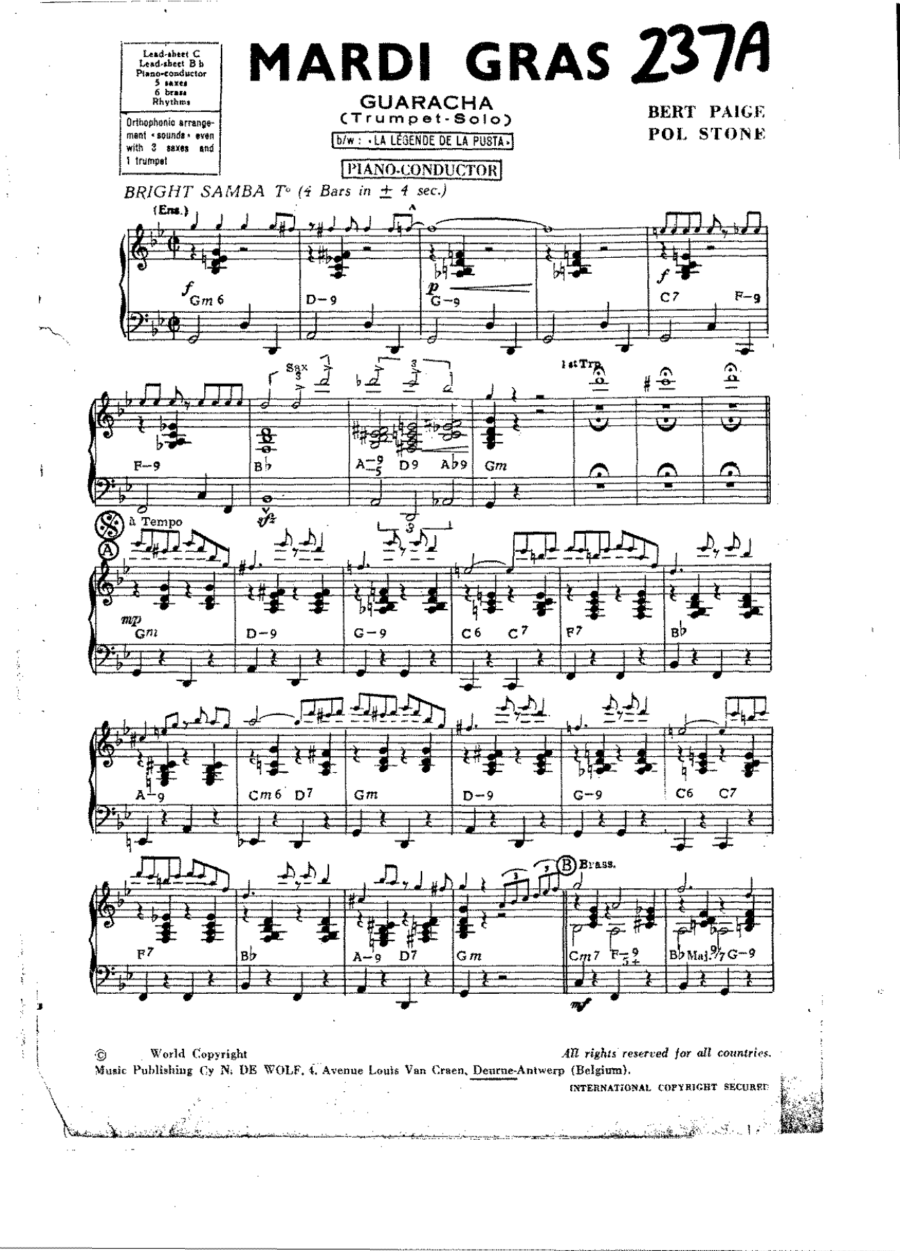 Mardi Gras — sheet music cover (first page)