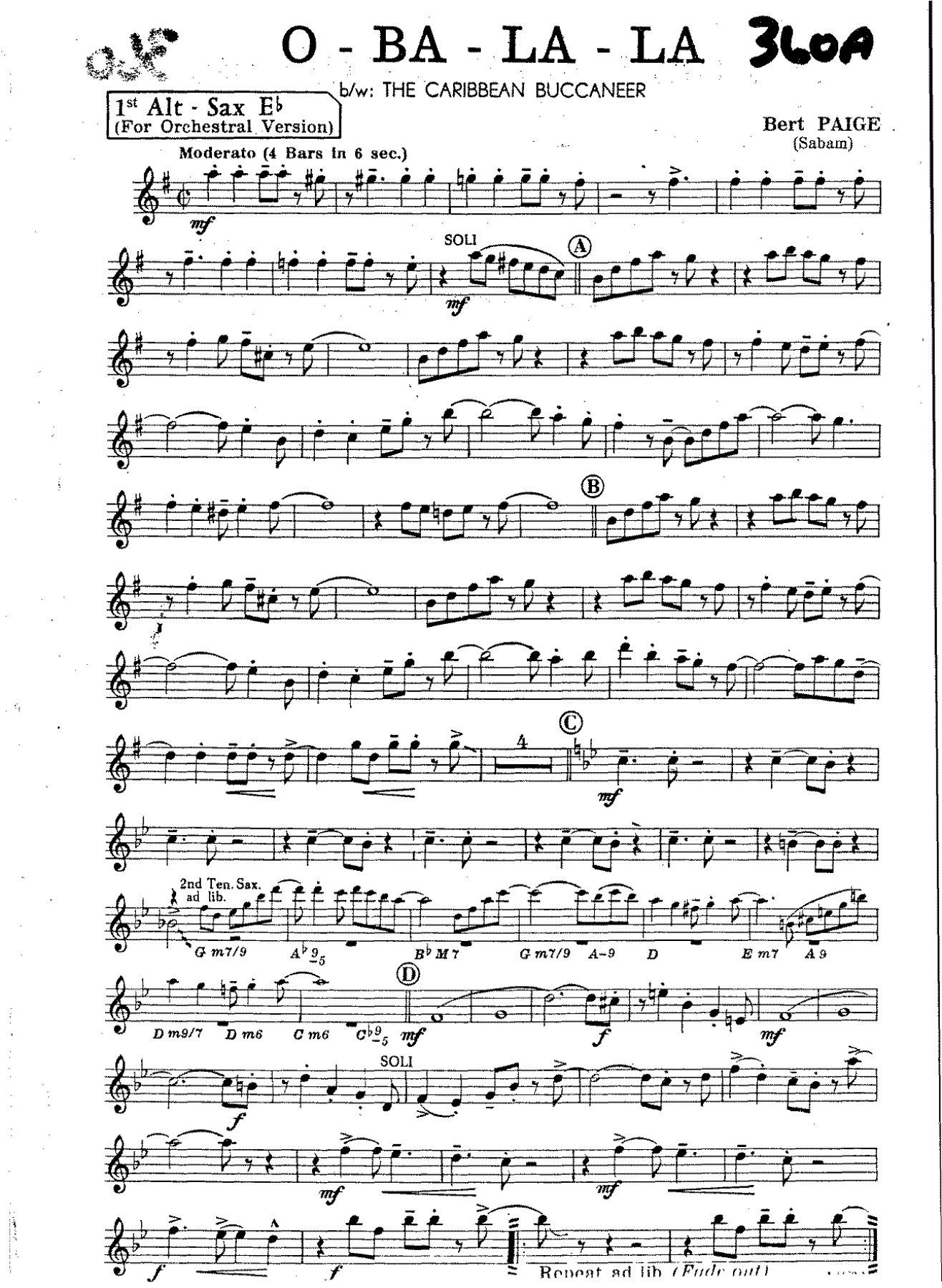 O-Ba-La-La — sheet music cover (first page)