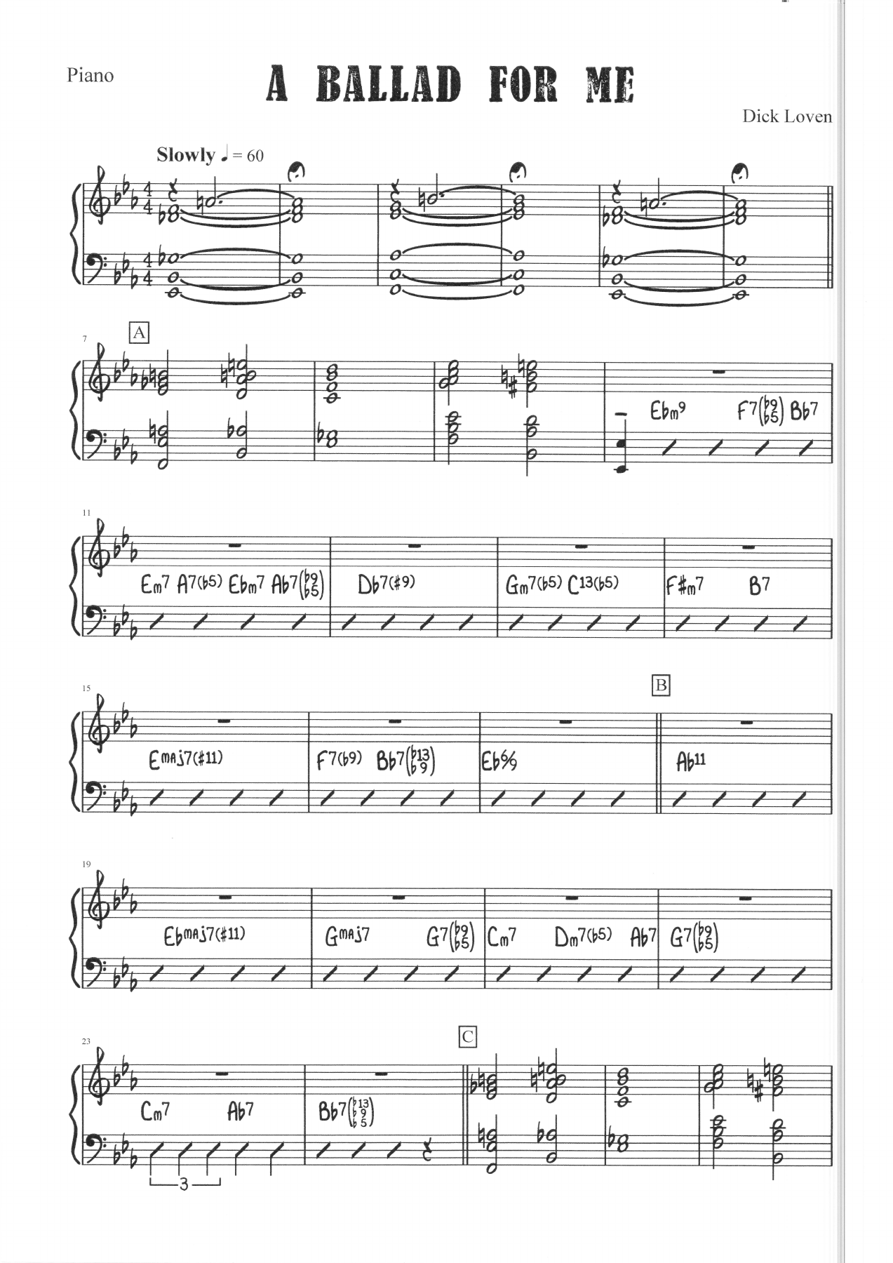 A Ballad For Me — sheet music cover (first page)