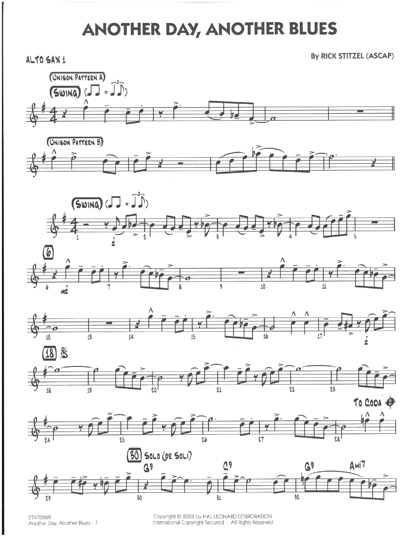Another Day, Another Blues — sheet music cover (first page)