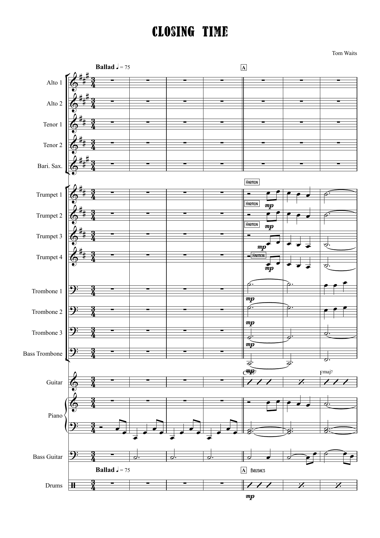 Closing Time — sheet music cover (first page)