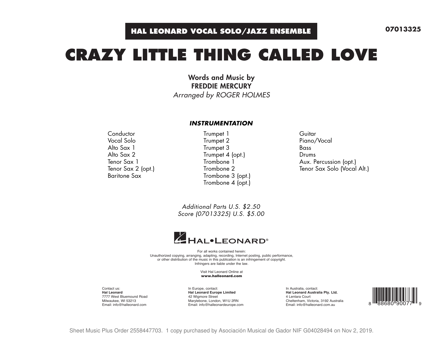 Crazy Little Thing Called  Love — sheet music cover (first page)
