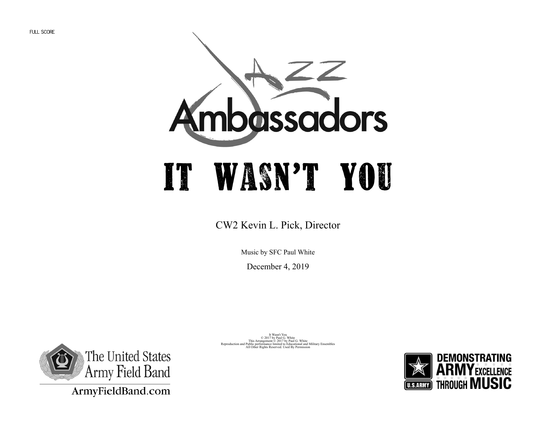 It Wasn't You (P.White) Jazz Ambassadors) — Биг-бэнд sheet music by P.White | Jazz Standard