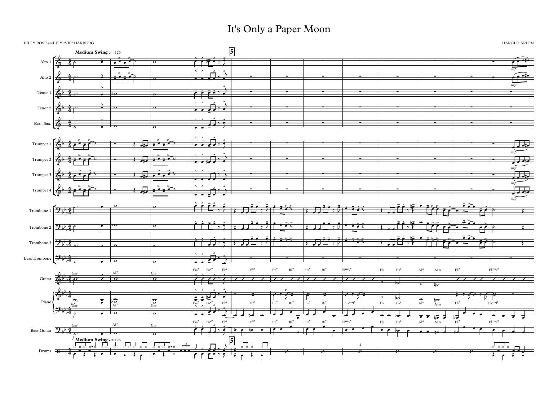 It's Only A Paper Moon (M.Sweeney) Instrumental — Big Band sheet music arranged by M.Sweeney | Jazz Standard