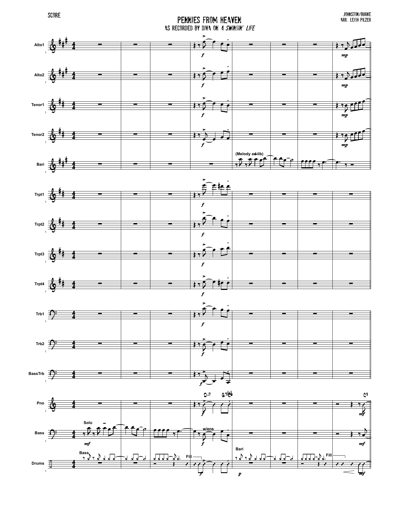 Pennies From Heaven (L.Pilzer) Diva Band — sheet music preview