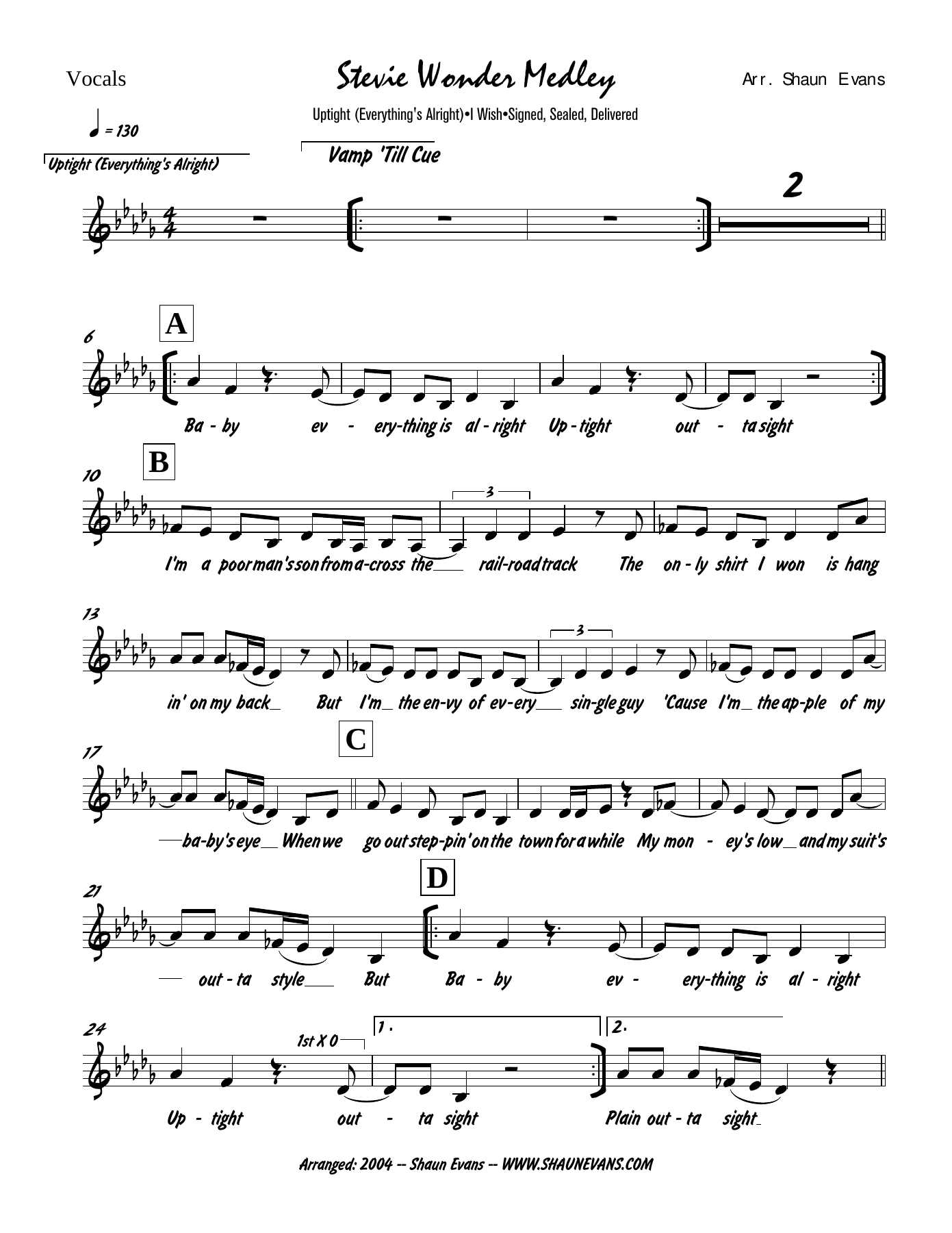Stevie Wonder Medley (Shaun Evans) voc — Big Band sheet music arranged by Shaun Evans | Jazz Standard
