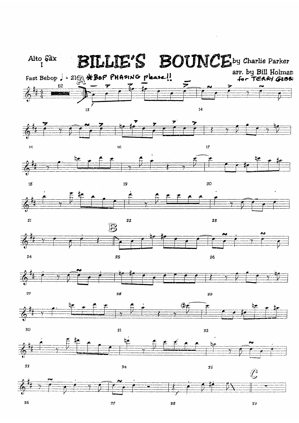 Billie's Bounce (B.Holman) T.Gibbs — sheet music preview