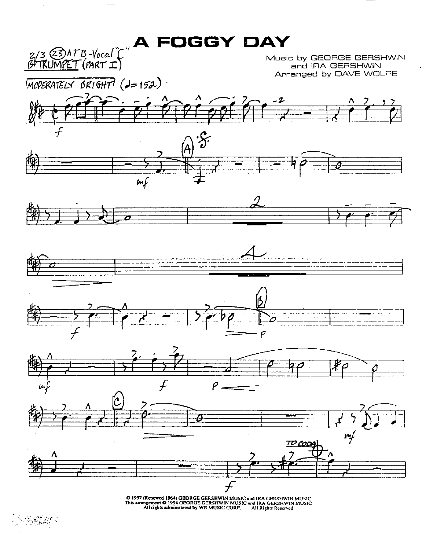 A Foggy Day — sheet music cover (first page)