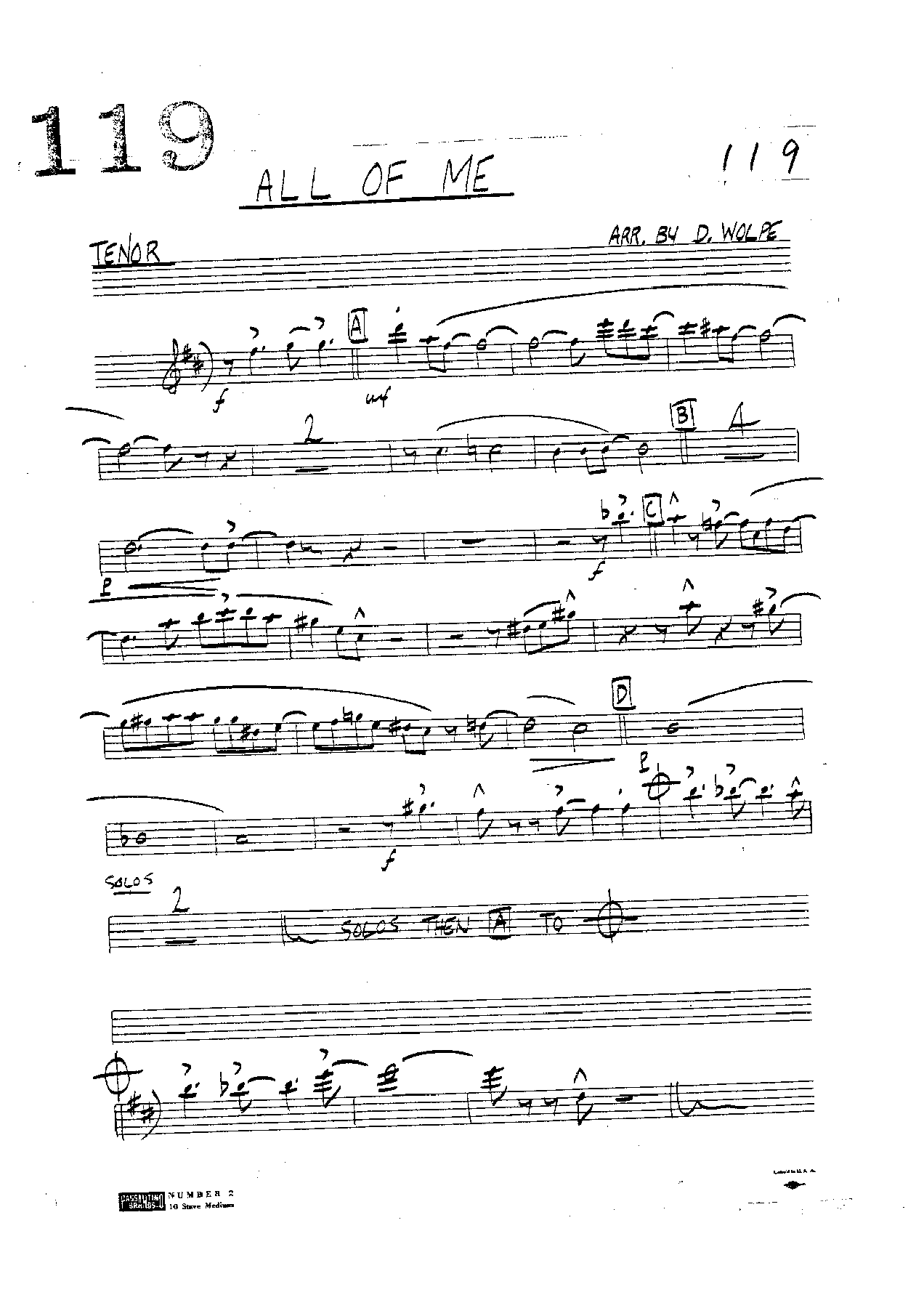 All Of Me — Small Ensemble sheet music arranged by Dave Wolpe | Jazz Standard