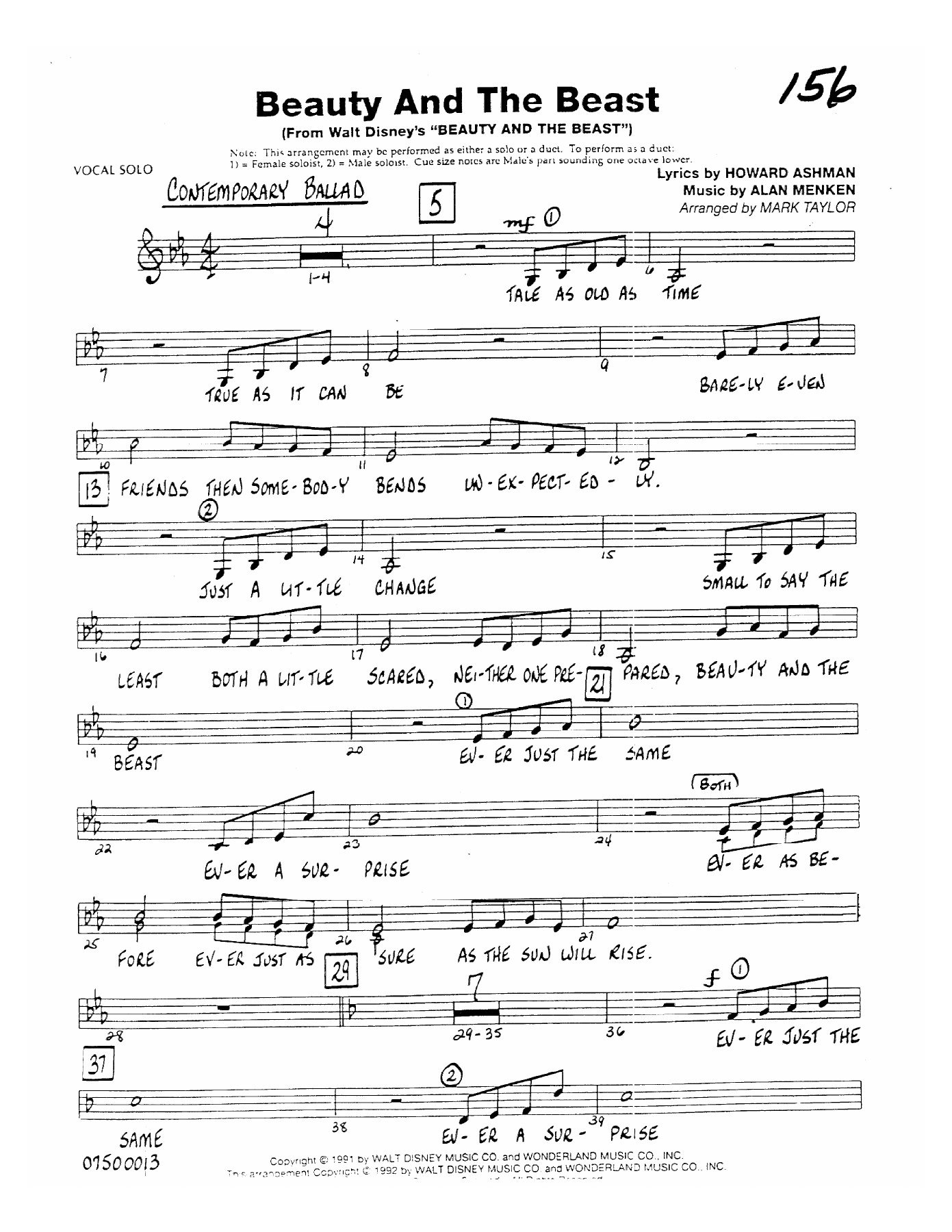 Beauty And The Beast (C) — Small Ensemble sheet music arranged by Mark TAYLOR | Film Music