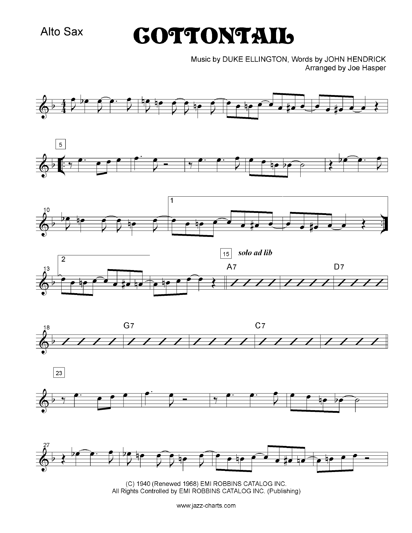 Cottontail - Joe Hasper- SA,ST,Trp,Trb, Rhythm - Score — sheet music cover (first page)