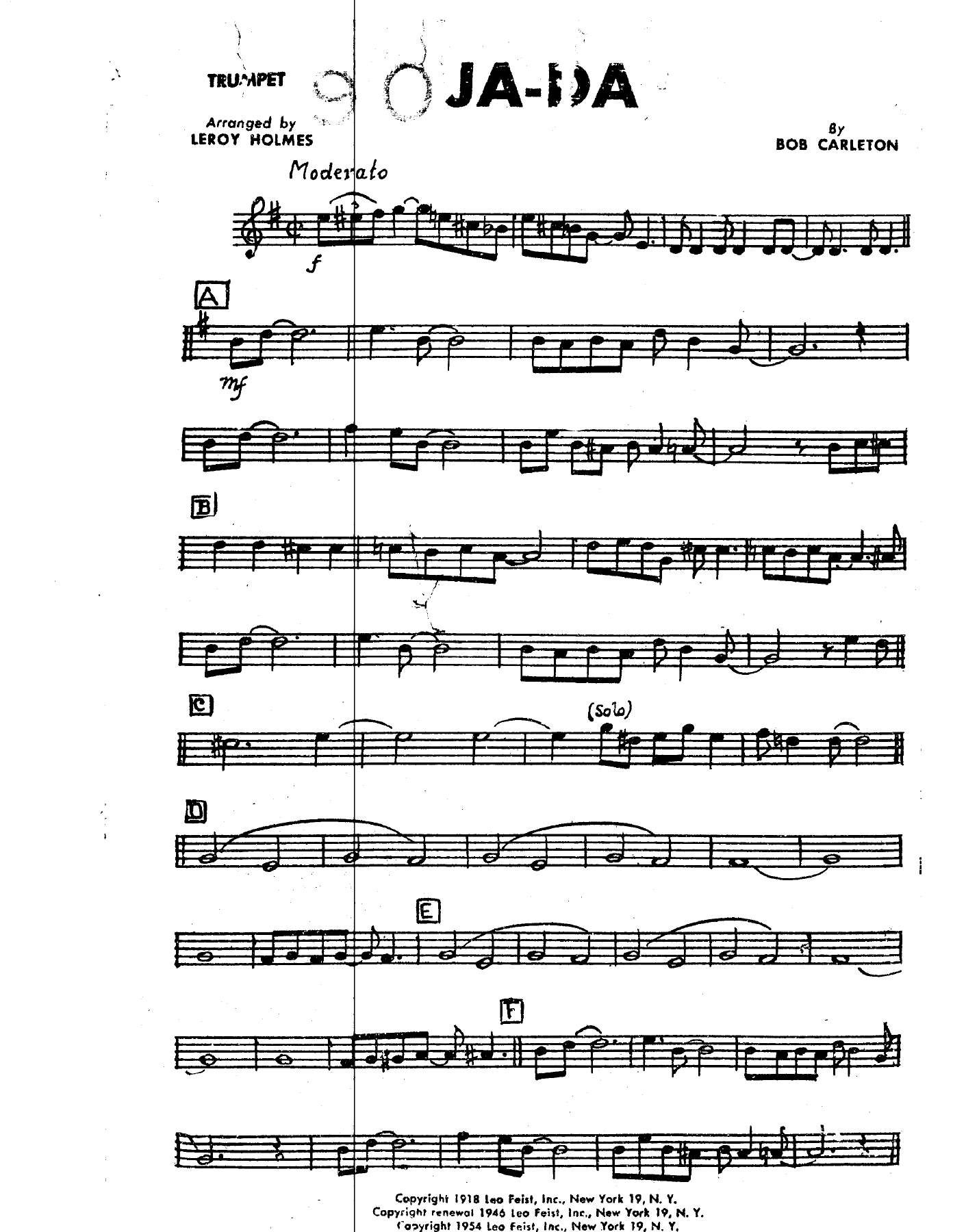 Jada — Small Ensemble sheet music arranged by L.Holmes | Dixieland