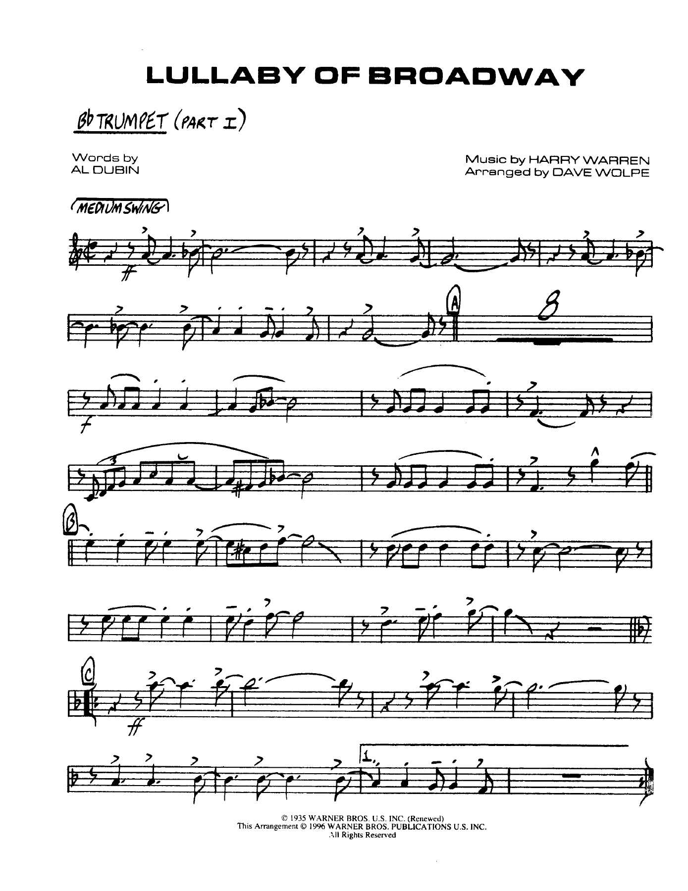 Lullaby of Broadway — Small Ensemble sheet music arranged by Dave Wolpe | Musical Theatre