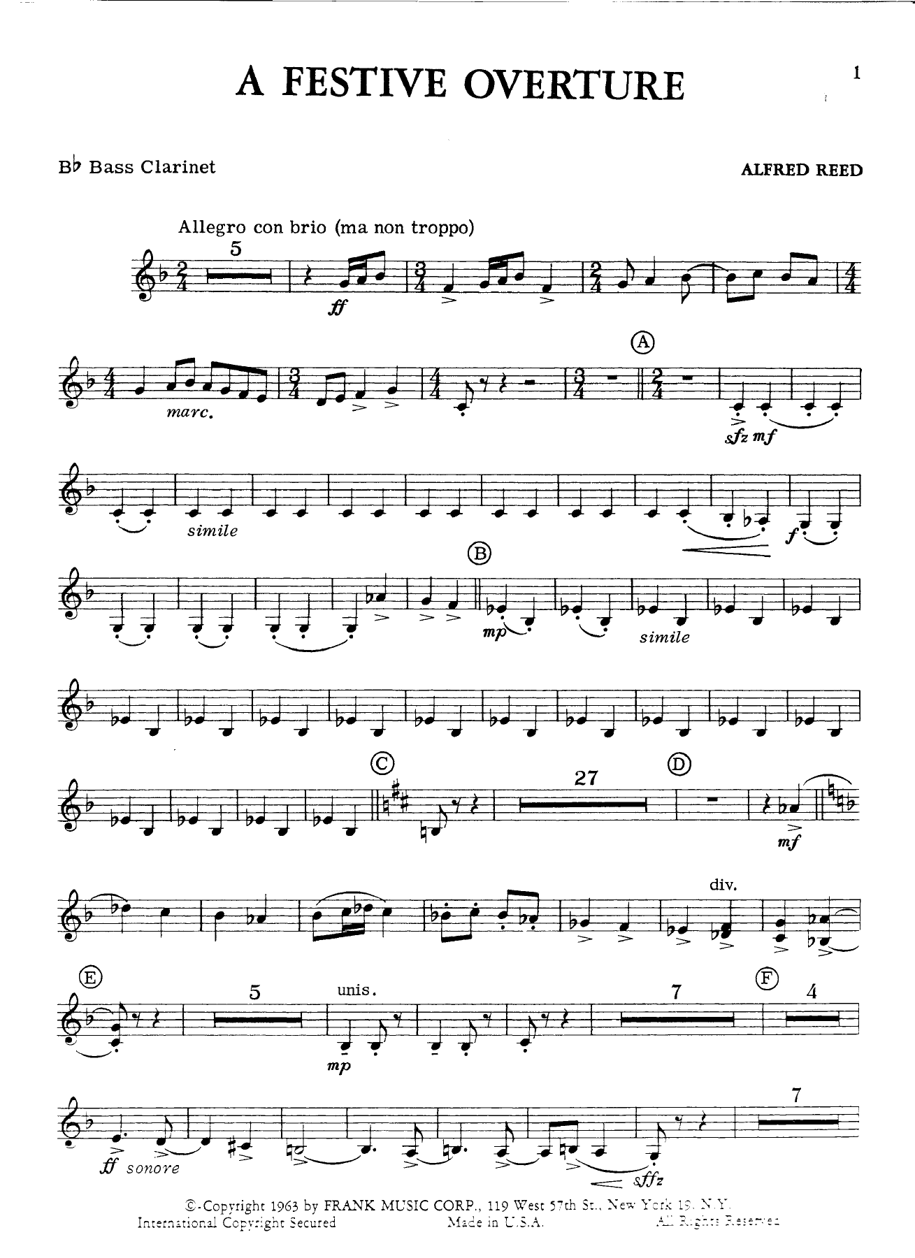 Bb bass clarinet — sheet music cover (first page)