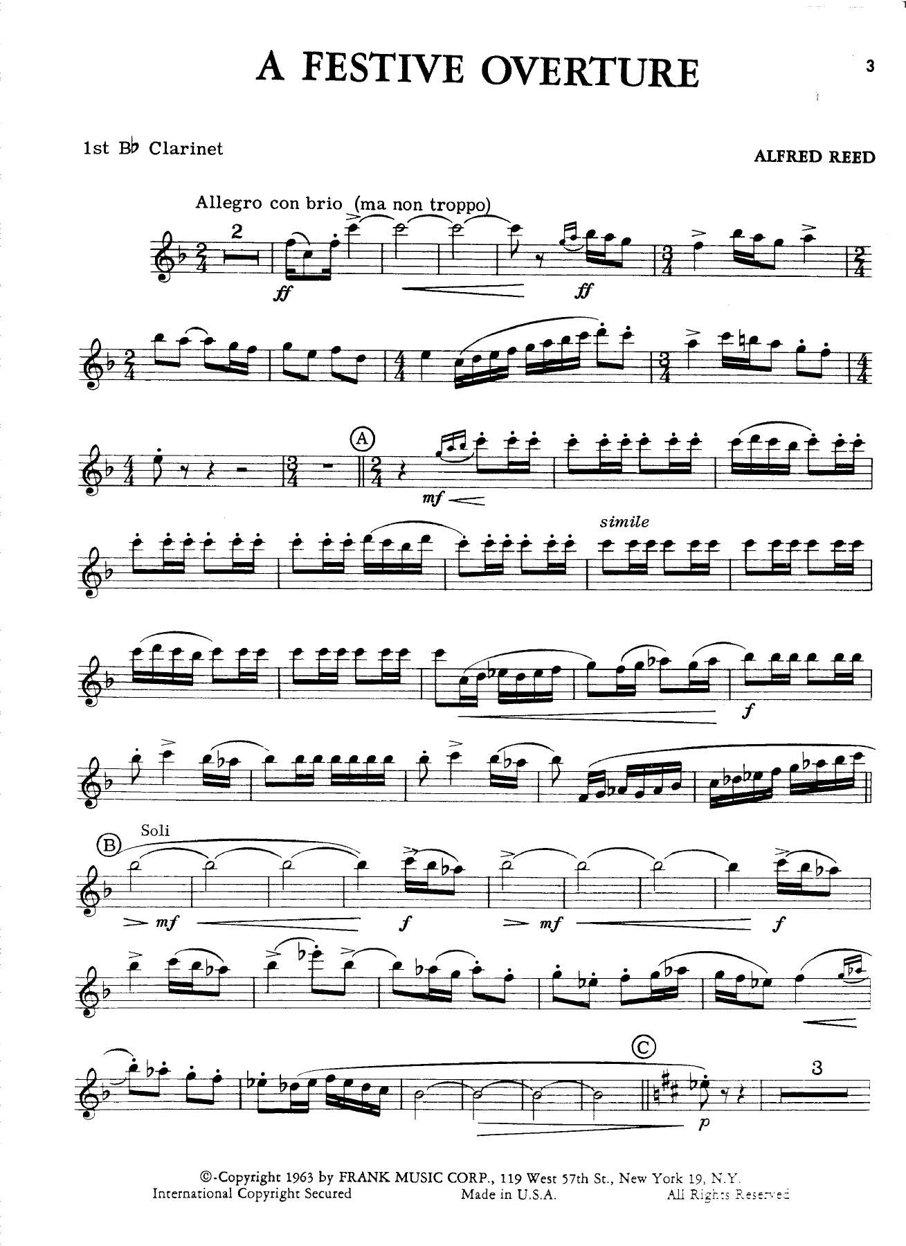 Bb clarinetI — sheet music cover (first page)