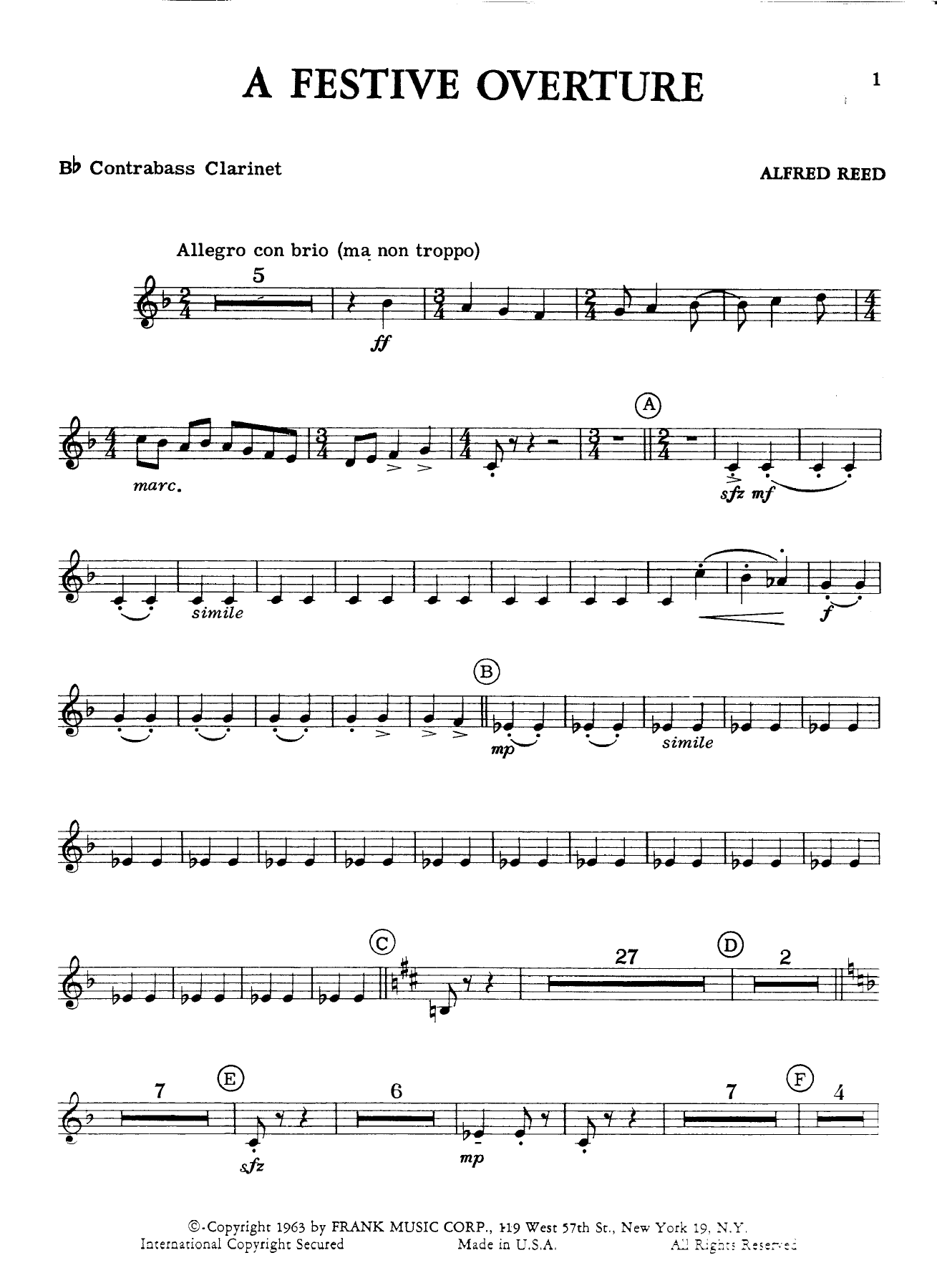 Bb contrabass clarinet — sheet music cover (first page)