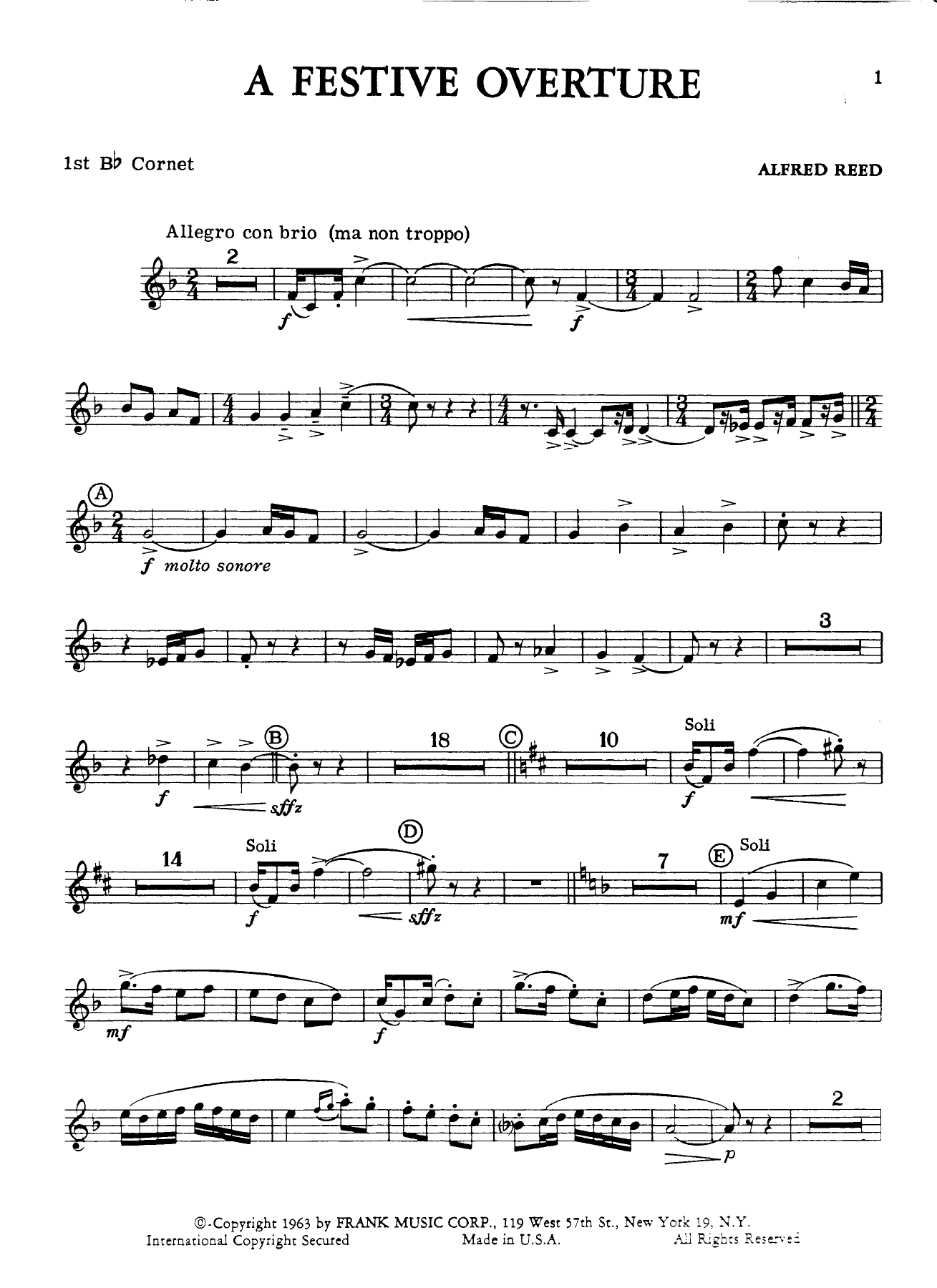 Bb cornetI — sheet music cover (first page)