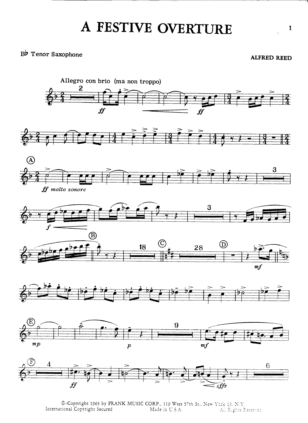 Bb tenor saxophone — sheet music cover (first page)