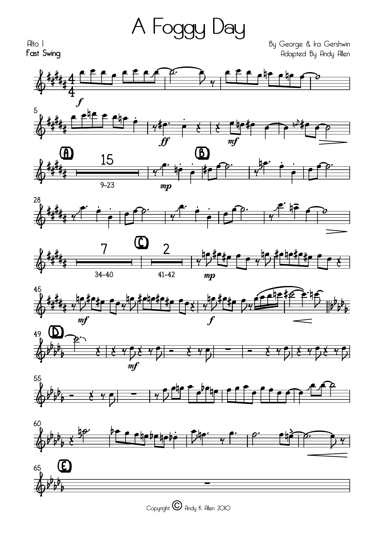 A Foggy Day Alto — big_band_vocal sheet music arranged by Andy Allen | Jazz Standard